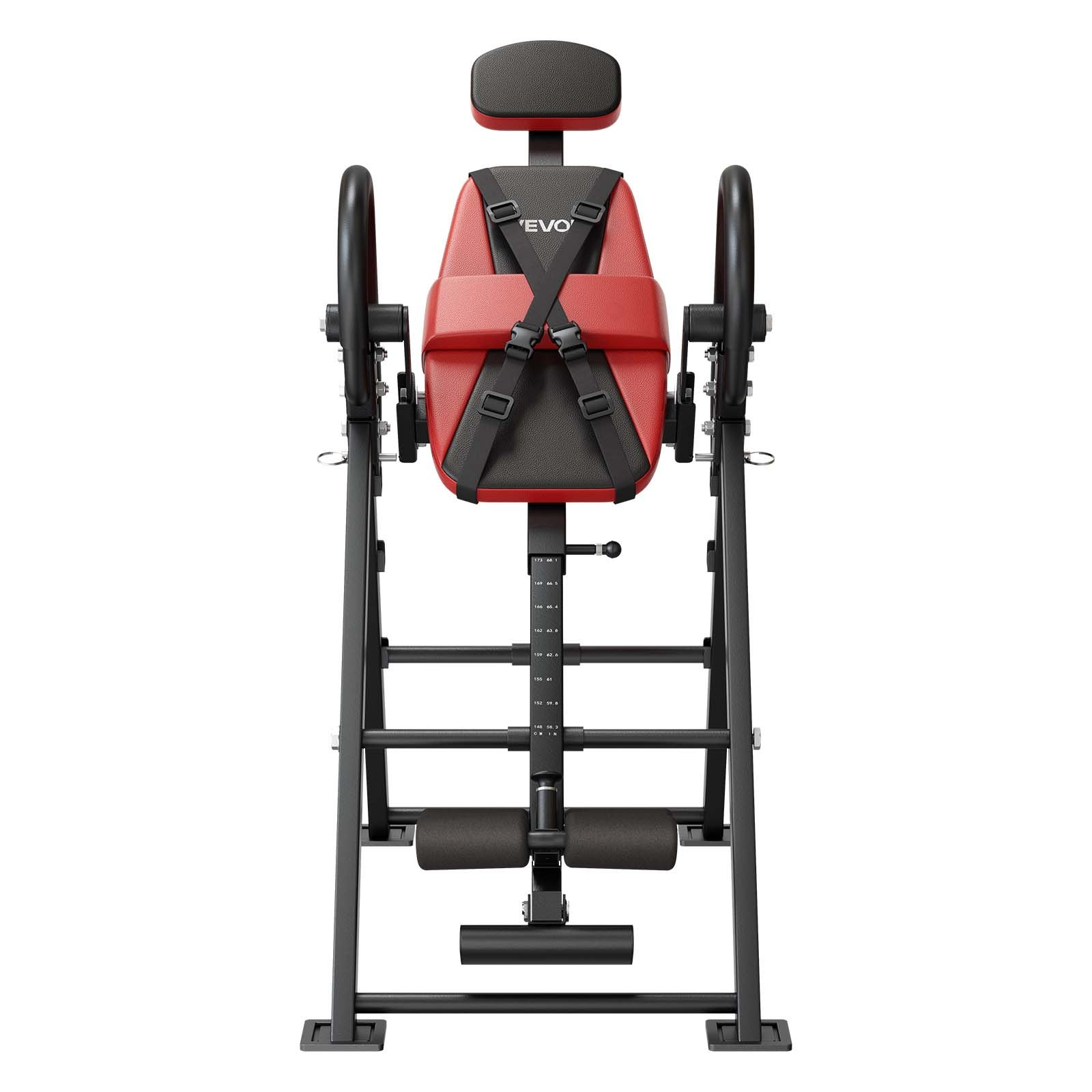 Stół inwersyjny VEVOR do 126 kg, wytrzymały stół inwersyjny z podwójnym mechanizmem blokującym rolki, przyrząd do treningu pleców odciążający kręgosłup, szyję, plecy i kolana, ławka do prostowania pleców, kolor czerwono-czarny