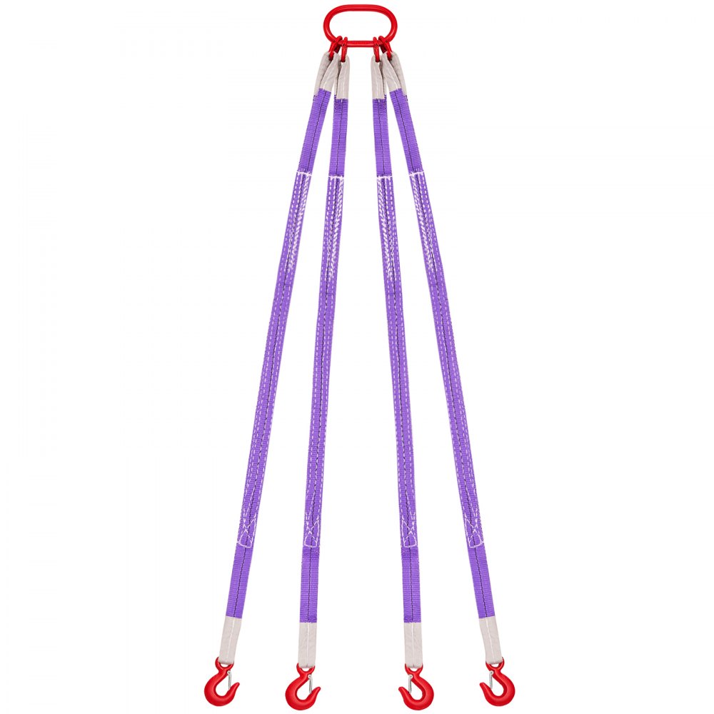 VEVOR Lifting Sling Straps, Four Leg Polyester Bridle Sling with Hooks, 3 Ton Capacity, 5Ft Heavy Duty Rigging Strap, Thickened & Wear-Resistant Webbing Slings for Engines Cranes Hoists Truck