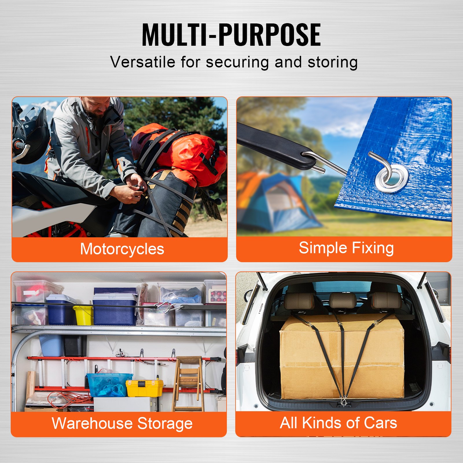 VEVOR 10-częściowy płaski sznur bungee, 20 mm, wytrzymałe pasy mocujące ze stalowymi hakami w kształcie litery S, elastyczny sznur bungee o długości 61 cm do ładunków, plandek, ciężarówek i namiotów, czarny