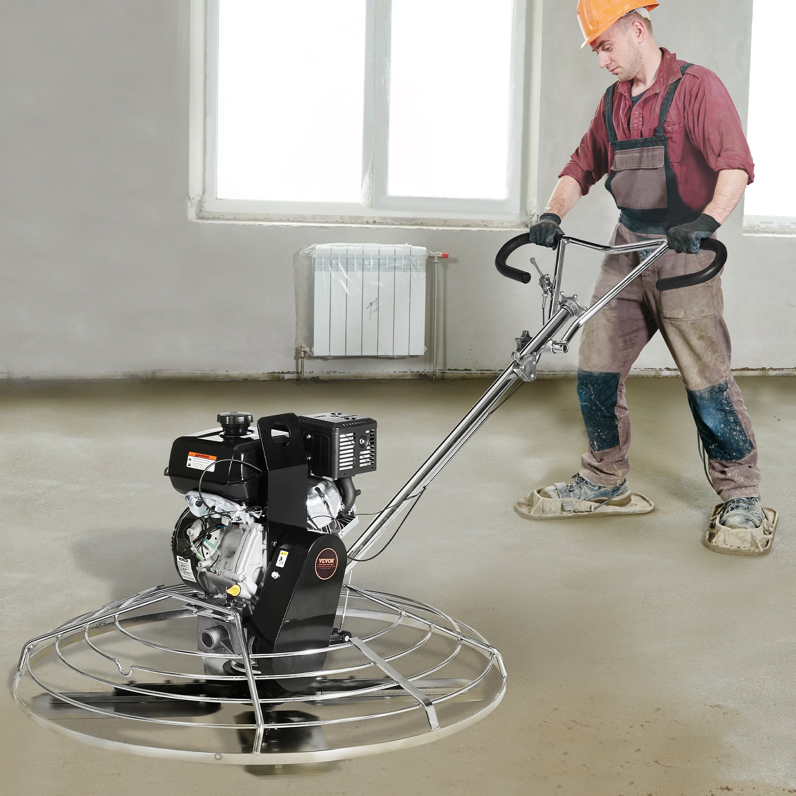 Zacieraczka VEVOR Power Trowel, 46-calowa ręczna zacieraczka do cementu z wygładzarką, 14-konna zacieraczka zasilana gazem do gładkich powierzchni betonowych, wytrzymała komercyjna zacieraczka do betonu z wygładzarką, pomarańczowa