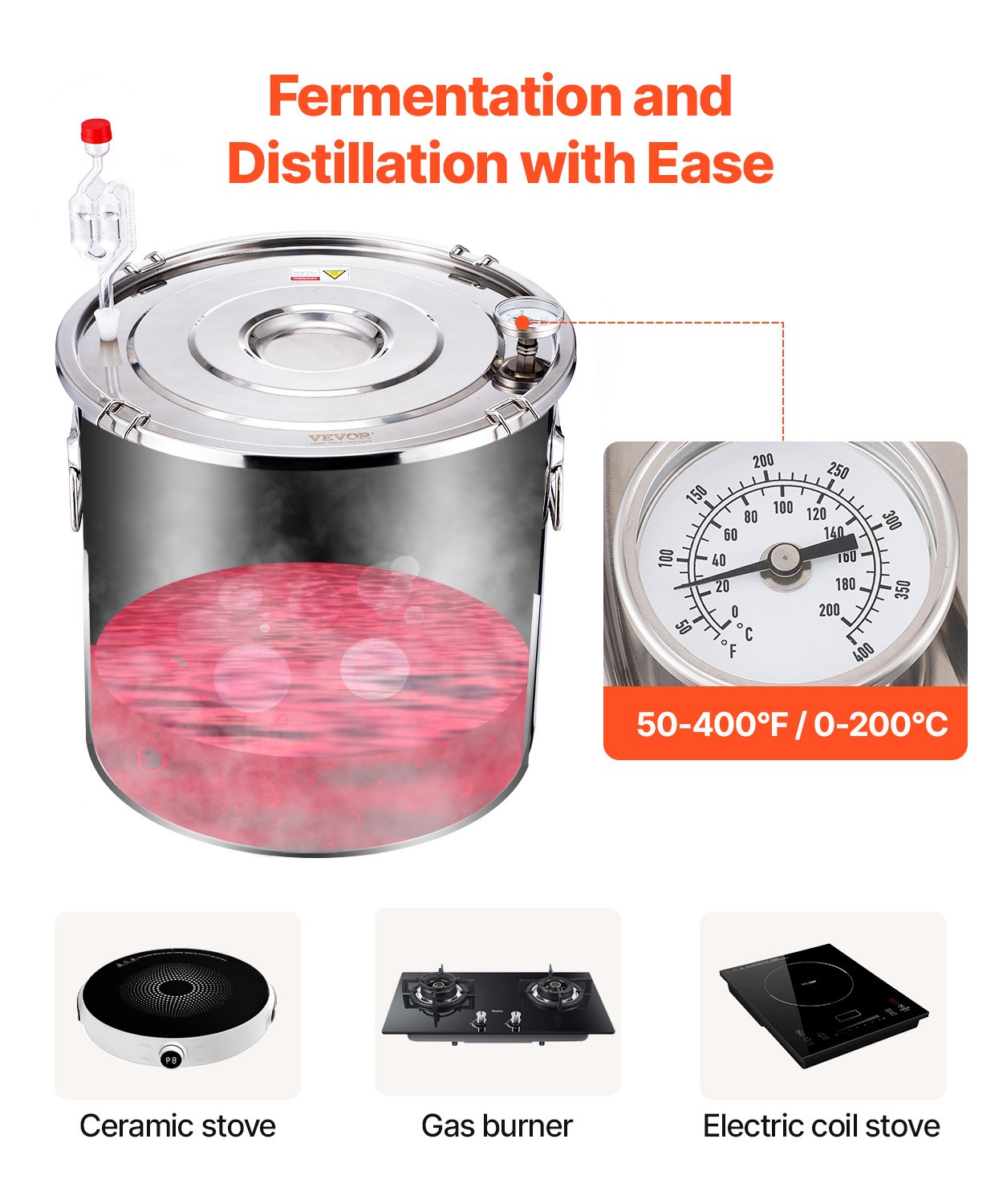 Destylator alkoholu VEVOR 50 l ze stali nierdzewnej, destylator wody i alkoholu z miedzianą wężownicą, zestaw do domowego warzenia piwa, rafinacji, z termometrem i pompą, do wina, whisky, brandy, srebrny