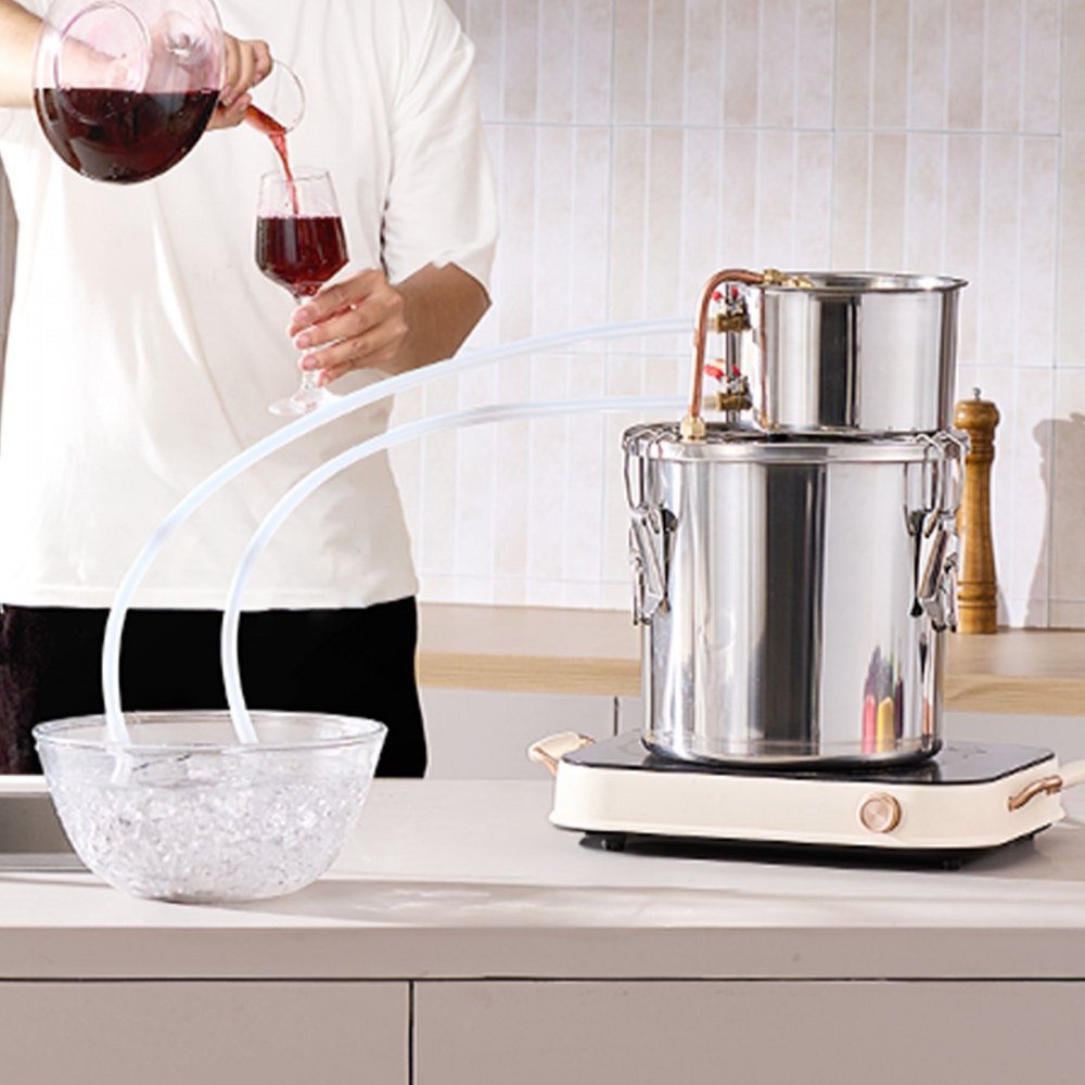 Destylator alkoholu VEVOR, 3 galony / 11,4 l, stal nierdzewna, destylator wody i alkoholu z miedzianą wężownicą, domowy zestaw do fermentacji z termometrem, do wina, whisky, brandy, srebrny