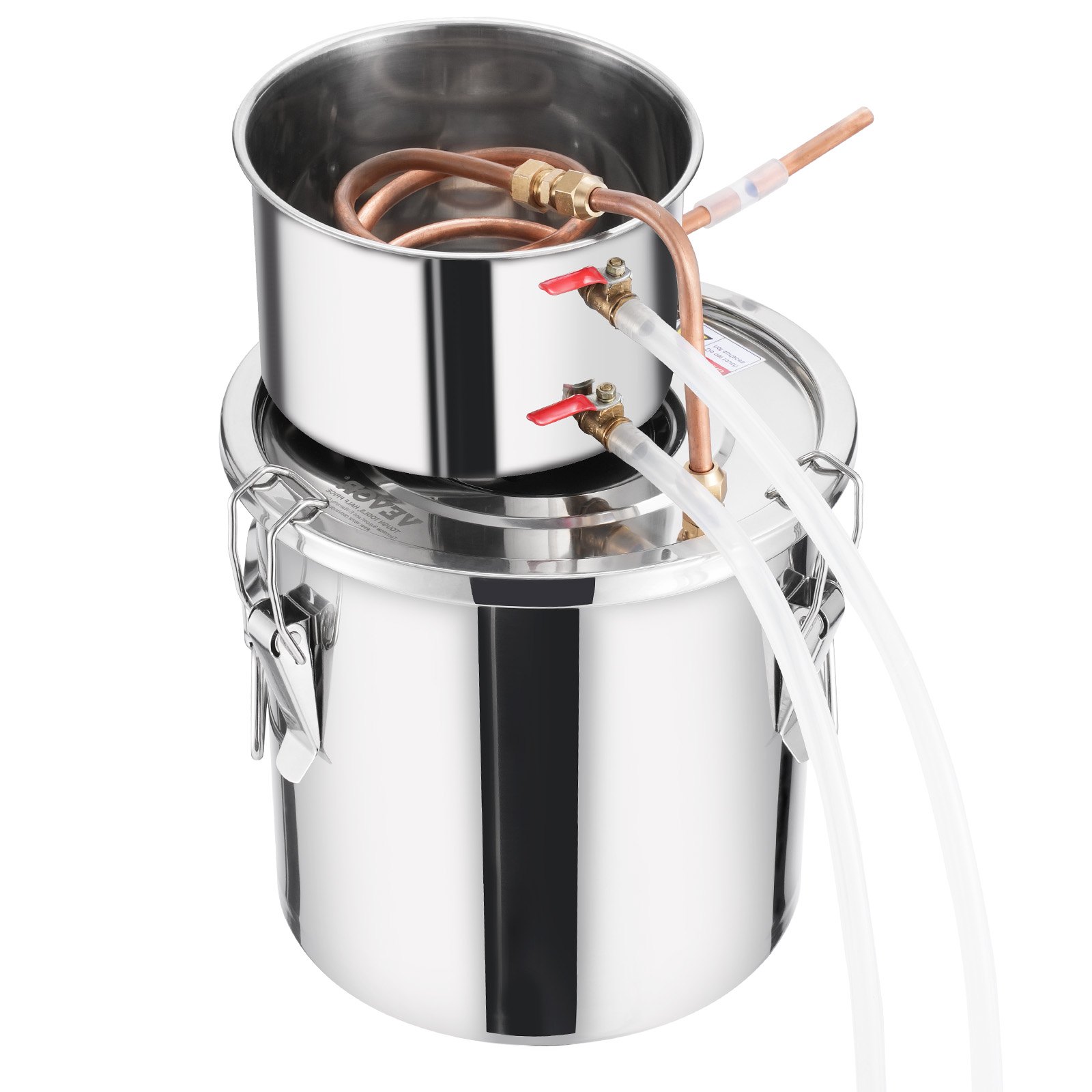 Destylator alkoholu VEVOR 11,4 l ze stali nierdzewnej, destylator wody i alkoholu z miedzianą wężownicą, domowy zestaw do fermentacji z termometrem i pompą, do wina, whisky, brandy, srebrny