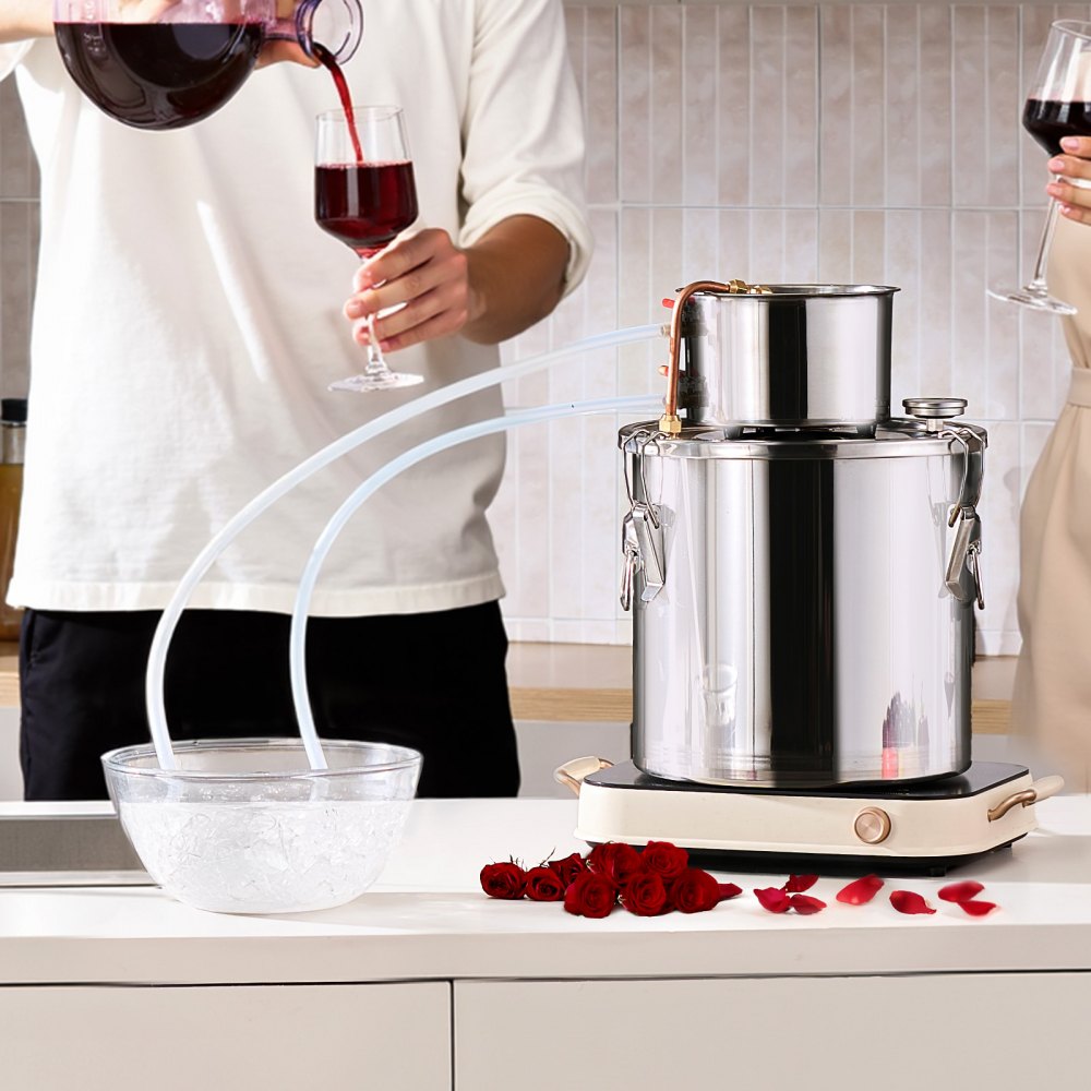 Destylator alkoholu VEVOR 19 l ze stali nierdzewnej, destylator wody i alkoholu z miedzianą wężownicą, domowy zestaw do fermentacji z termometrem, do wina, whisky, brandy, srebra