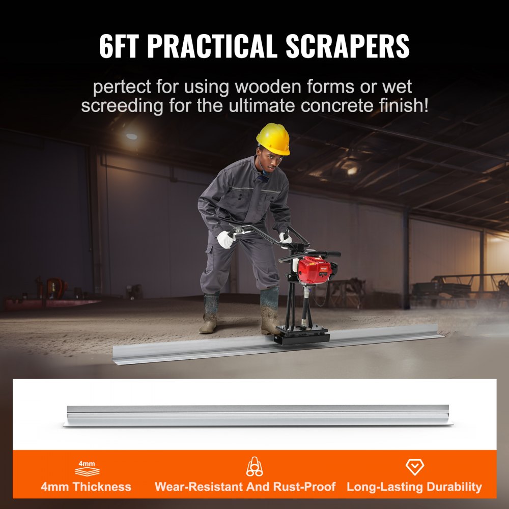 Maszyna do betonu komórkowego VEVOR z płytą aluminiową o szerokości 1830 mm, zestawem prostych krawędzi, 4-suwowym silnikiem wibracyjnym do wykańczania betonu, z uchwytami o regulowanej wysokości, wysoce wydajnymi narzędziami do betonu o prędkości 6500 obr./min.