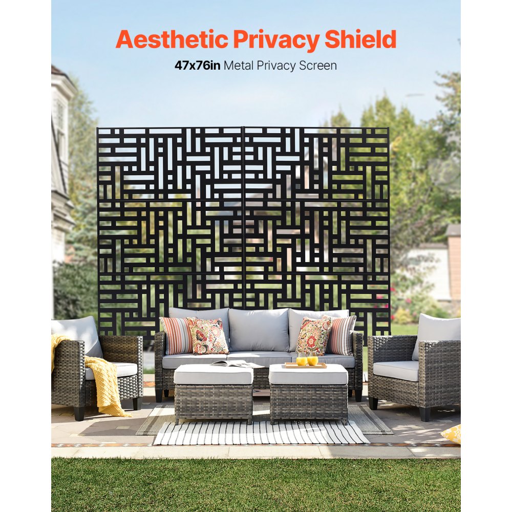 VEVOR Folding Screen, 120x50.8x193 cm, Outdoor Privacy Screen, Freestanding Partition with Stand, Decorative Steel Room Divider for Balcony, Terrace, Indoor Use, Hot Tub, Black