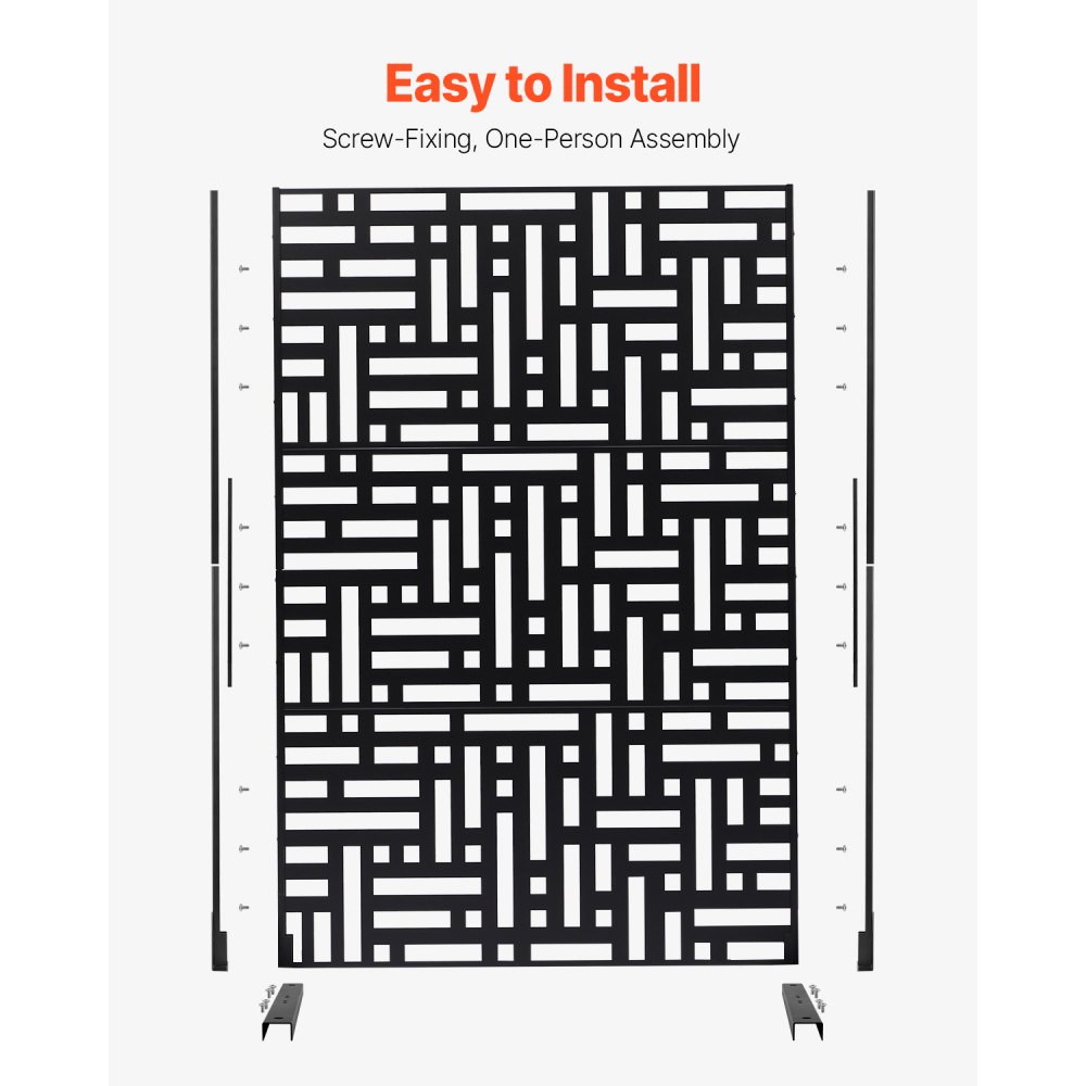 VEVOR Folding Screen, 120x50.8x193 cm, Outdoor Privacy Screen, Freestanding Partition with Stand, Decorative Steel Room Divider for Balcony, Terrace, Indoor Use, Hot Tub, Black