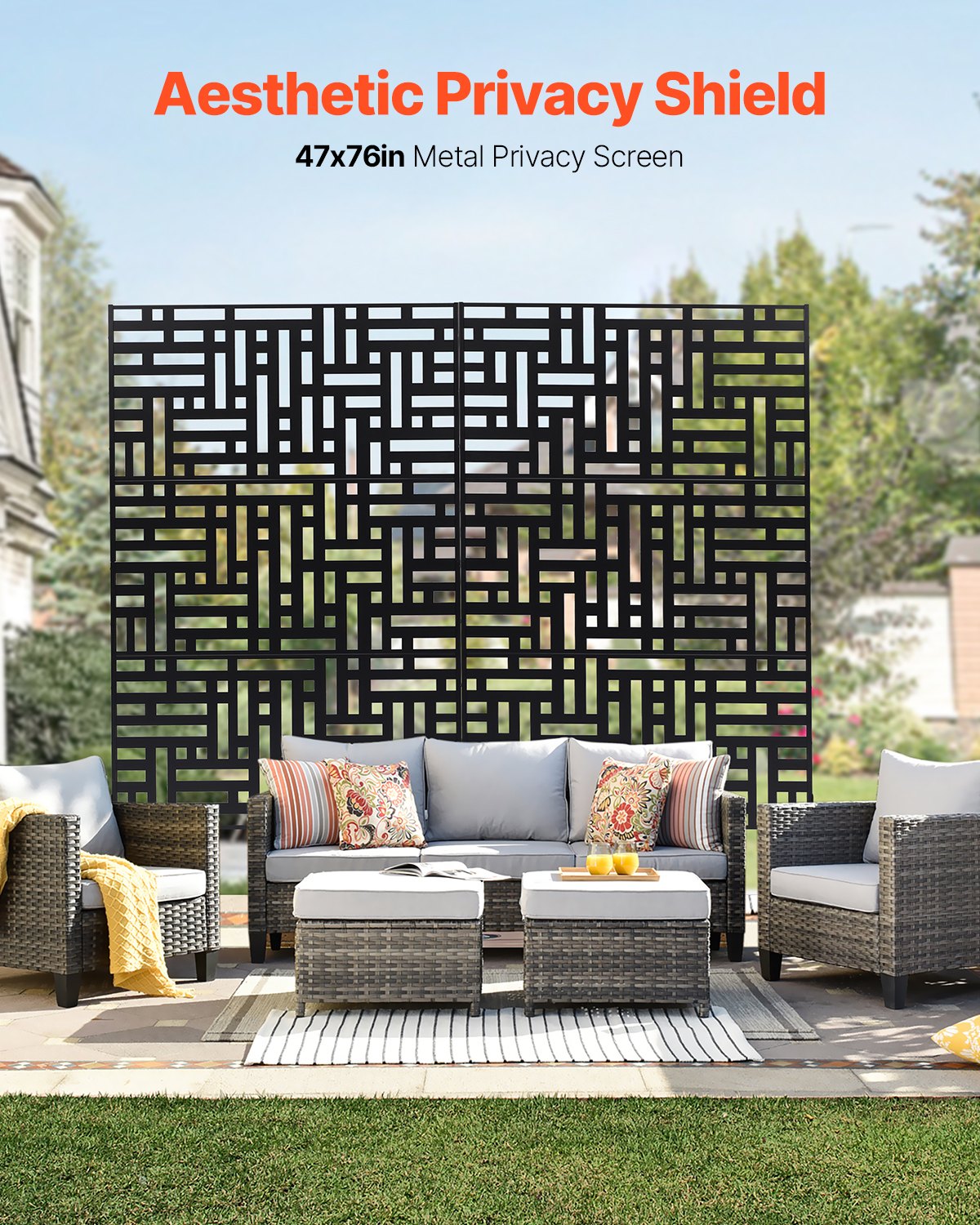 VEVOR Folding Screen, 120x50.8x193 cm, Outdoor Privacy Screen, Freestanding Partition with Stand, Decorative Steel Room Divider for Balcony, Terrace, Indoor Use, Hot Tub, Black