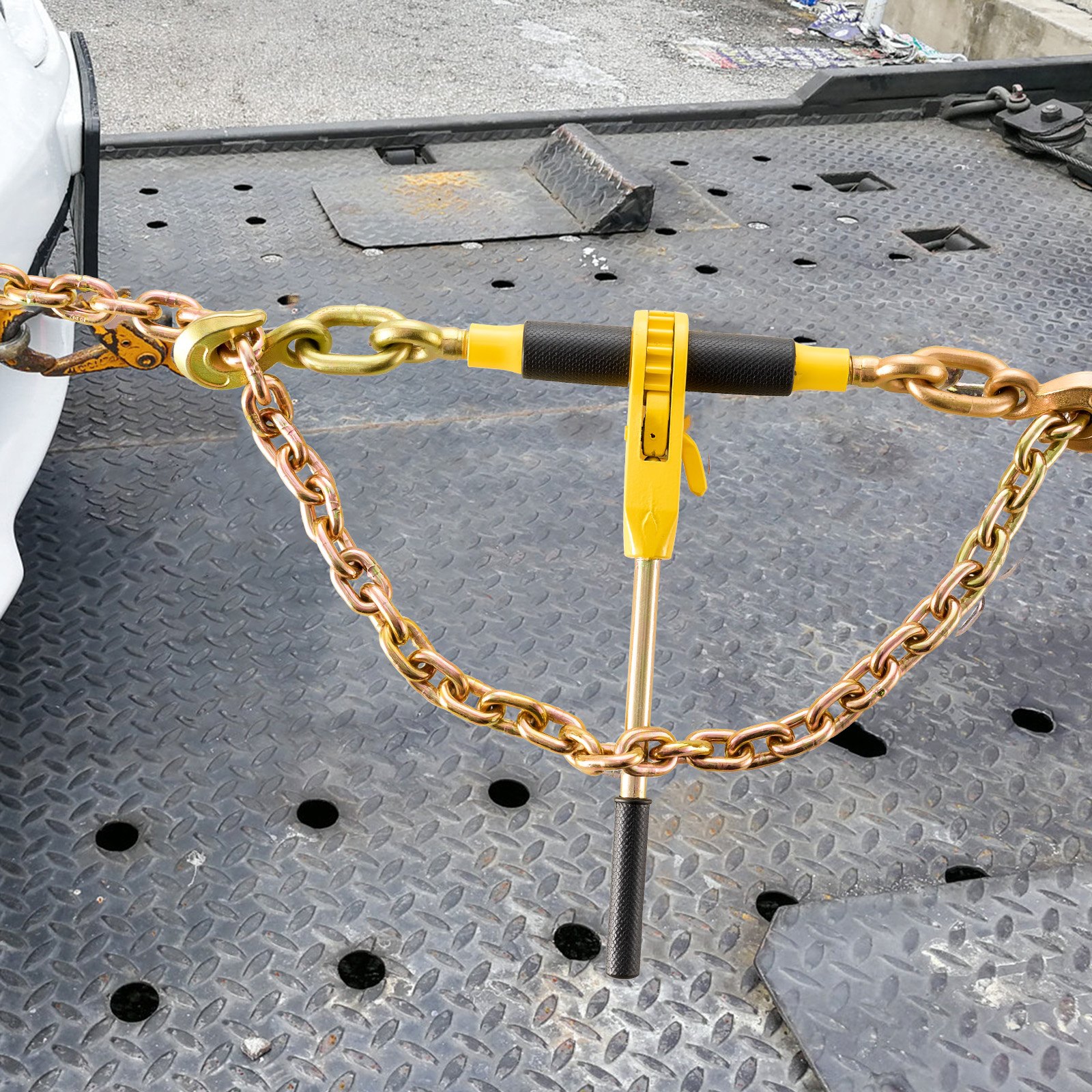 Łańcuchy mocujące VEVOR z grzechotką, 5/16"-3/8" do ciężkich ładunków z łańcuchami G80, nośność 3220 kg, oszczędzający pracę uchwyt antypoślizgowy, do przyczep niskopodwoziowych, opakowanie 4 szt.