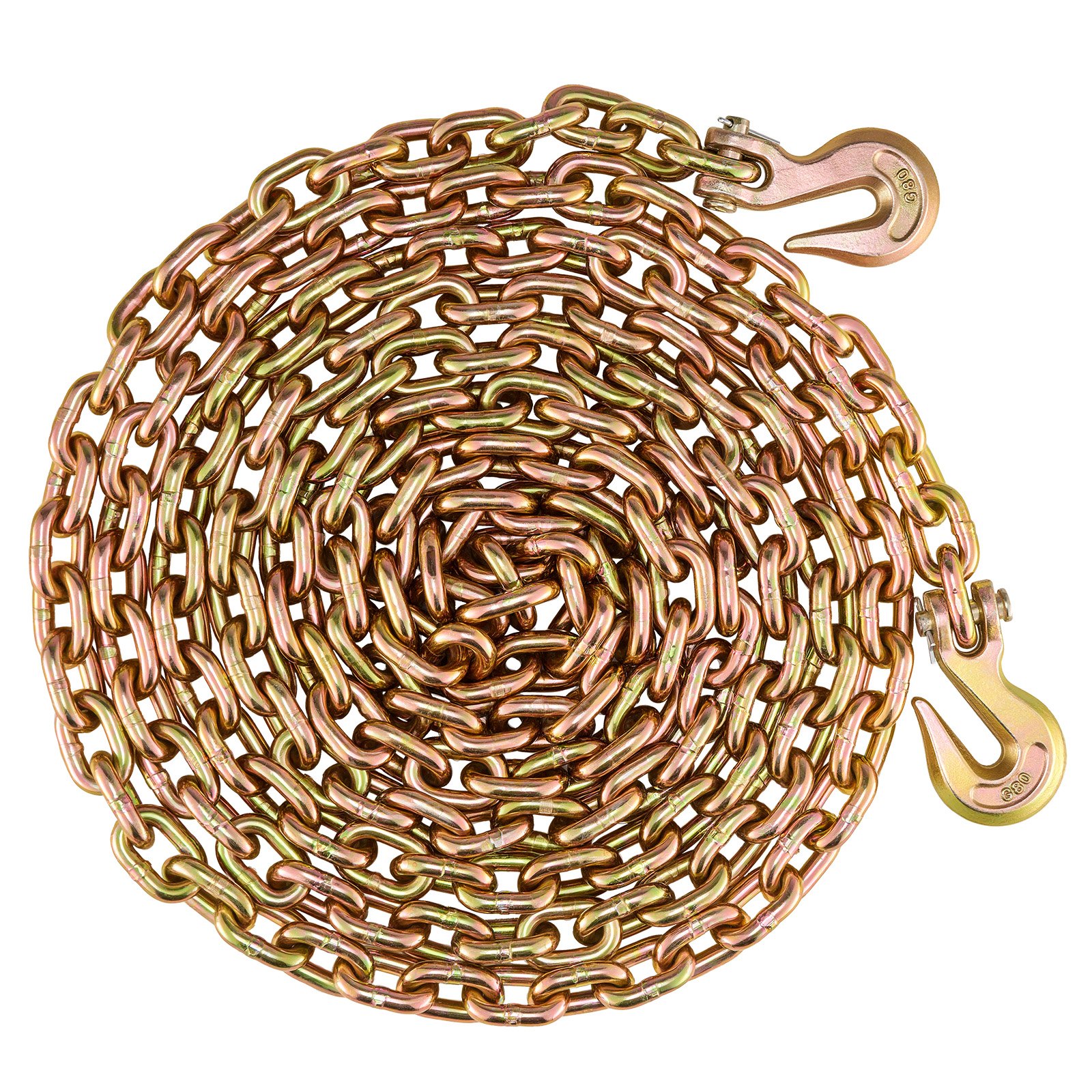VEVOR Łańcuchy mocujące z grzechotką, 2 sztuki, 3/8"-1/2", wytrzymałe, z łańcuchami G80, o nośności 5443 kg, oszczędzające pracę, z antypoślizgową rączką, do przyczep niskopodwoziowych