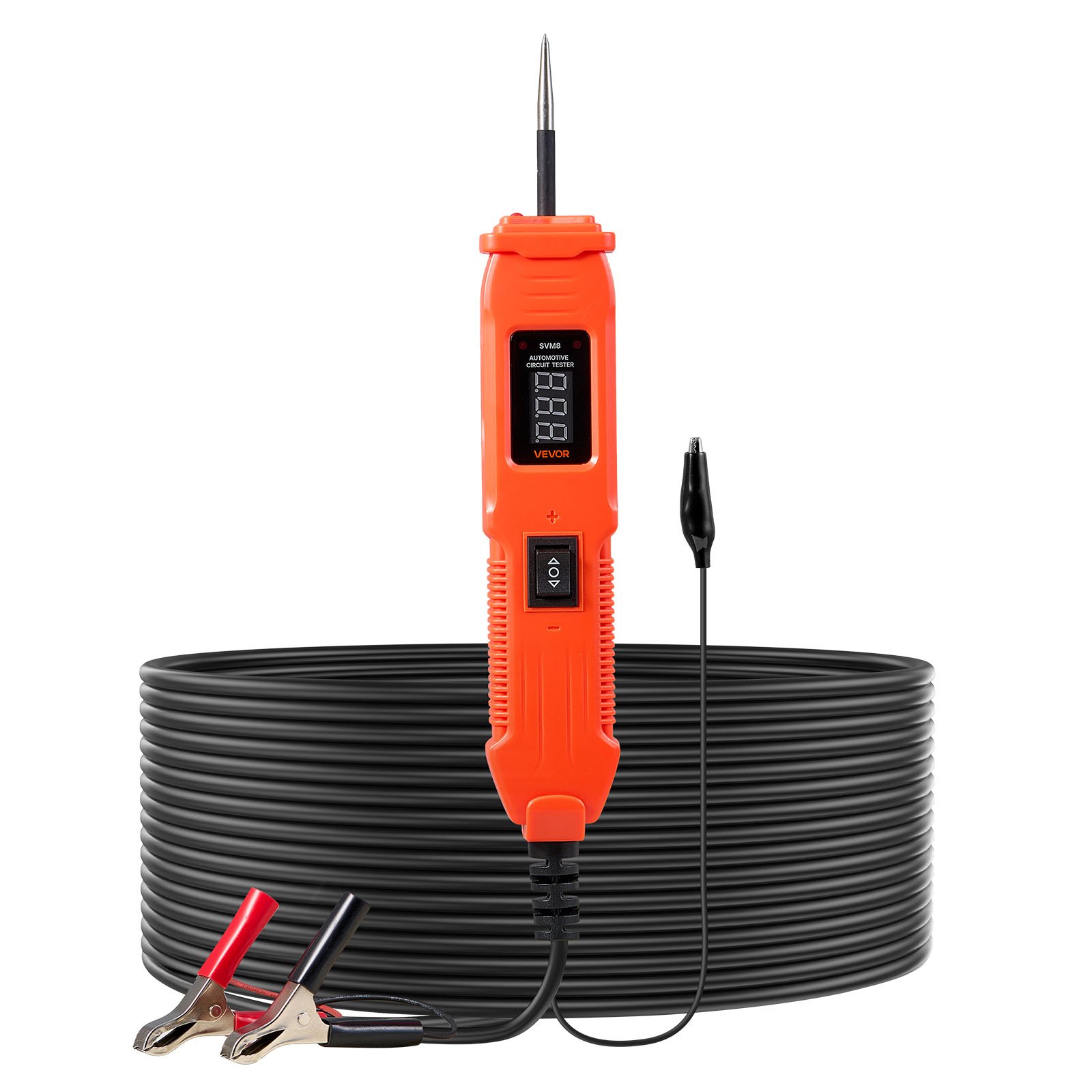 Tester obwodów samochodowych VEVOR z sondą obwodową, ekranem LED i oświetleniem, tester napięcia DCV 6-36 V z kablem 4 m i obudową ABS, tester obwodów z detektorem elektrycznym
