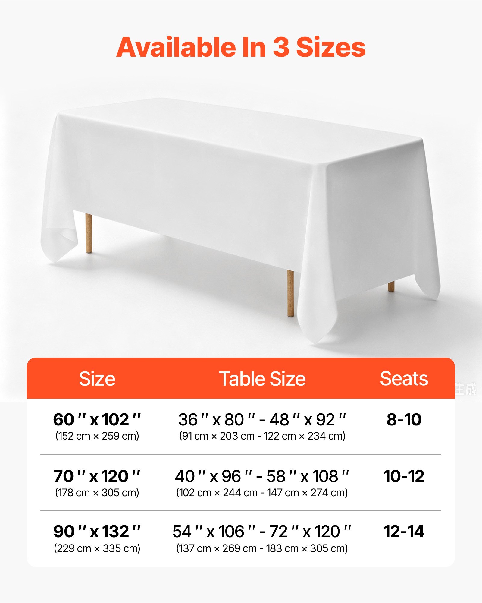 VEVOR 10 x Obrus ​​Obrus ​​1778x3048 mm, wielokrotnego użytku ochraniacz na obrus, nadający się do prania w pralce, wykonany z tkaniny poliestrowej na przyjęcia, wesela, bankiety, wydarzenia formalne, biały
