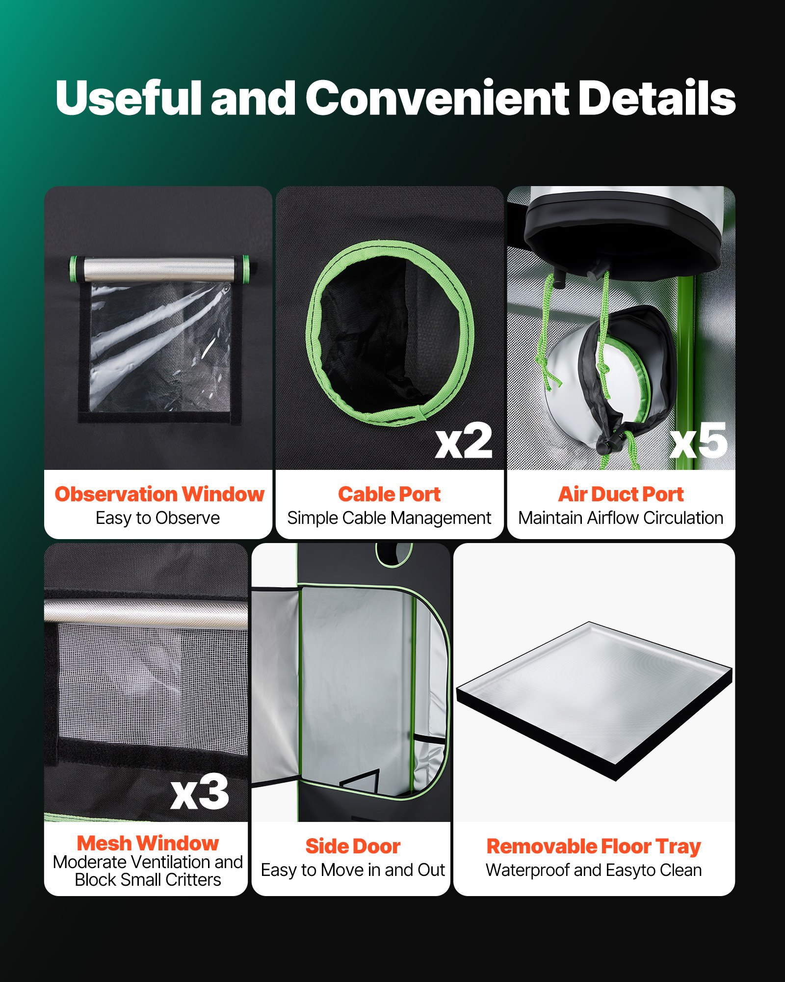 VEVOR Indoor Grow Tent, 120 x 120 x 200 cm, 600D High Reflective Mylar, Indoor Plant Tent with Observation Window, Floor Tray & Zipper, Heavy Duty Growing Tents for Fruit Flower Veggie