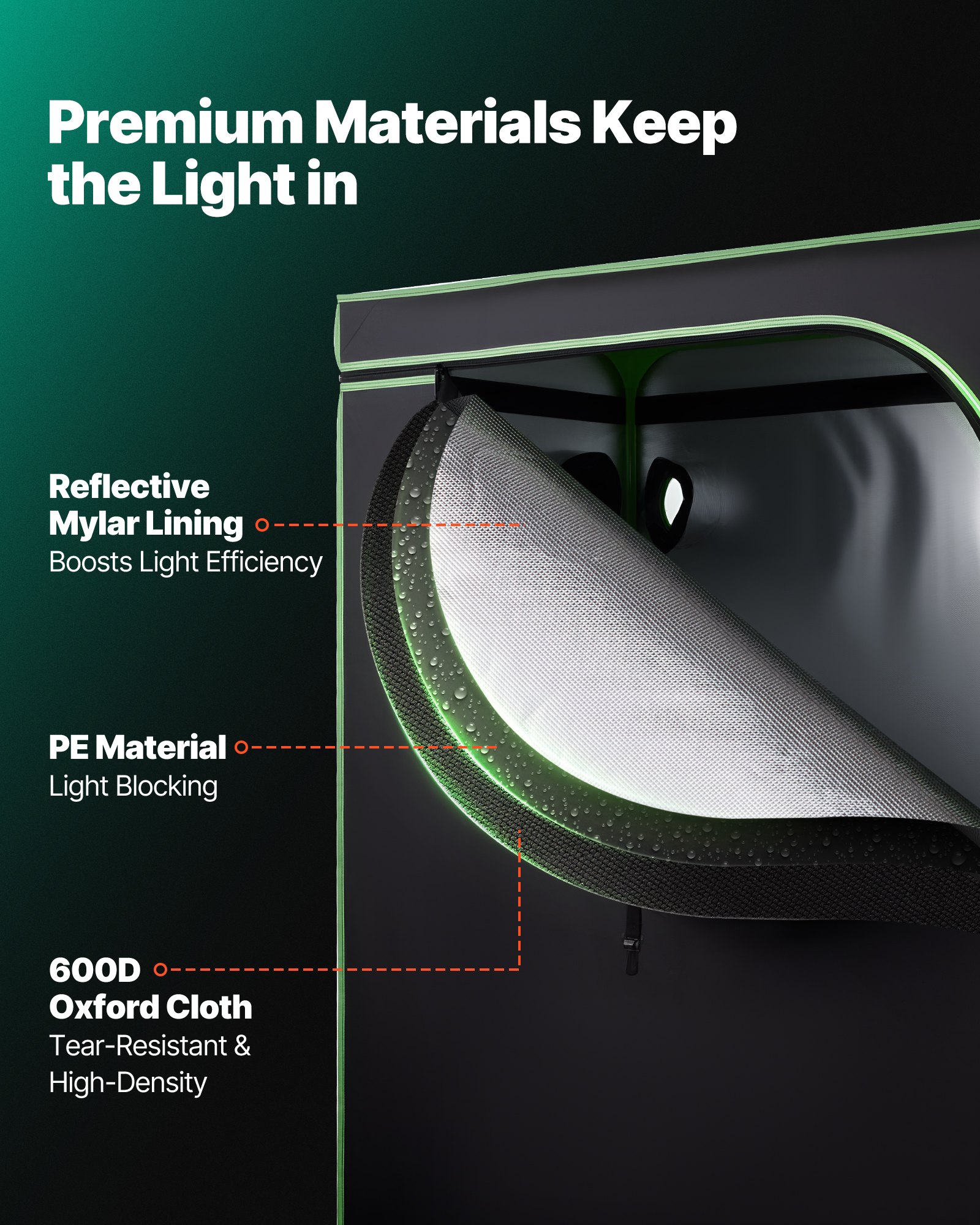 Namiot do uprawy VEVOR, 120x60x180 cm, Growbox 600D Mylar o wysokim współczynniku odbicia światła, namiot do uprawy roślin doniczkowych z oknem obserwacyjnym, tacą na podłoże i zamkiem błyskawicznym, namioty do uprawy owoców, kwiatów i warzyw w szklarniach