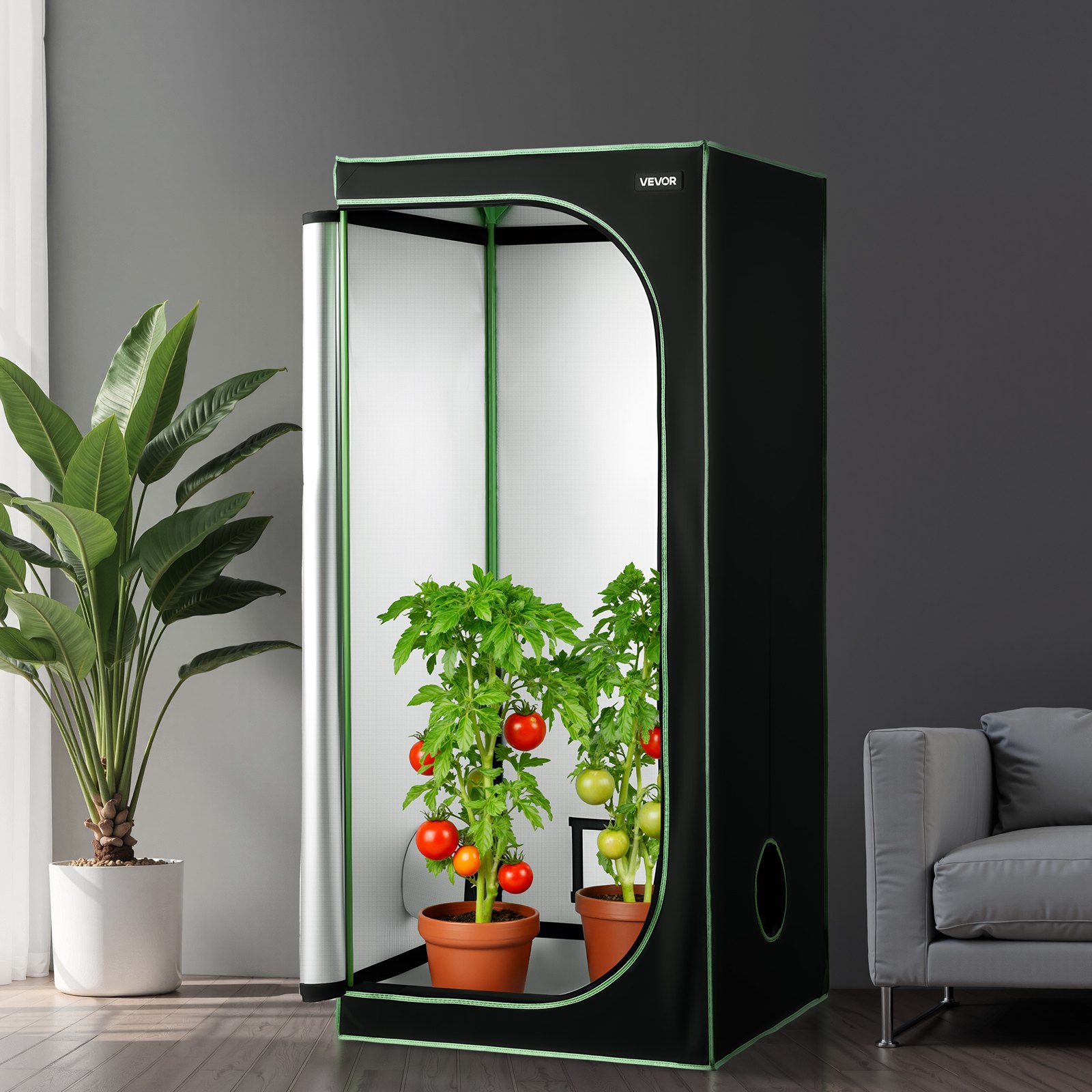 VEVOR Indoor Grow Tent, 80 x 80 x 180 cm, 600D High Reflective Mylar, Indoor Plant Tent with Observation Window, Floor Tray & Zipper, Heavy Duty Growing Tents for Fruit Flower Veggie