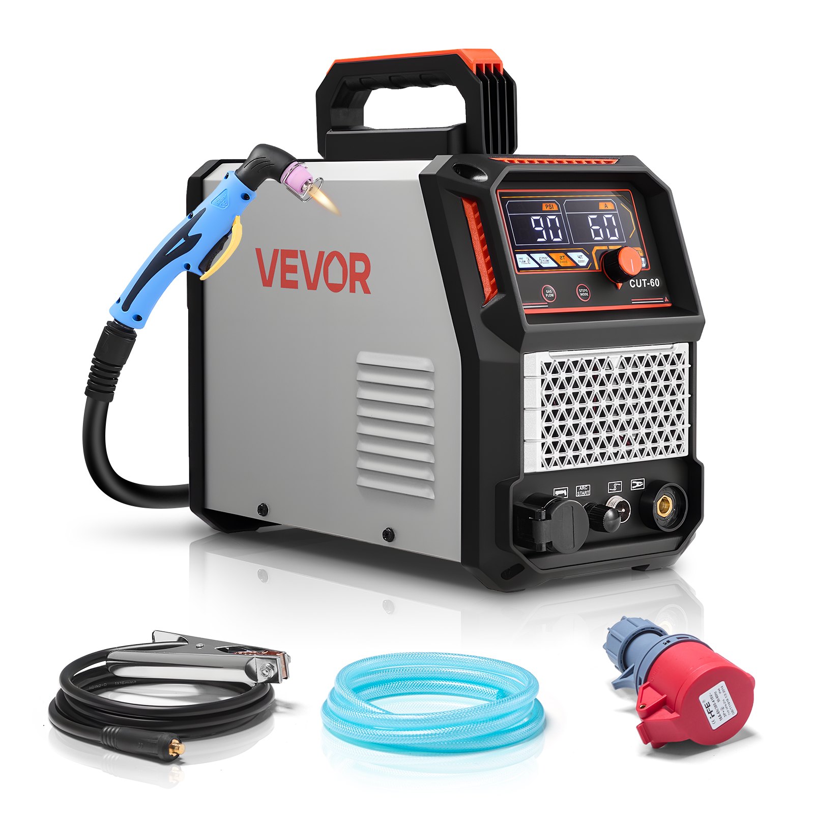 VEVOR Plasma Cutter, 60A Non-Touch Pilot Arc Plasma Cutting Machine, Digital Display IGBT Inverter - with 2T/4T Function & Adjustable PA/PT Time for Industrial Use (400V 3-Phase Power Supply)