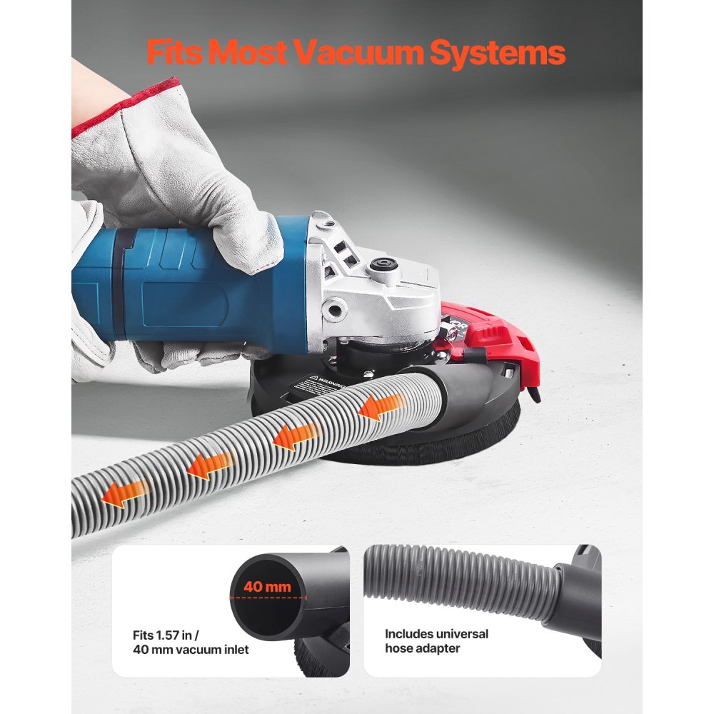 VEVOR dust extraction attachment/shroud for angle grinders, universal 100-125 mm, dust protection with 6 clamping discs & 125 mm diamond grinding cup, for grinding metal, stone & wood surfaces