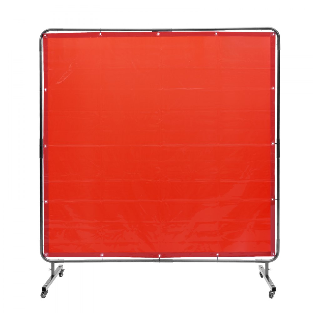 Parasol spawalniczy VEVOR ze ramą, 6' x 6' Parasol spawalniczy z zasłoną na 4 kółkach, czerwony