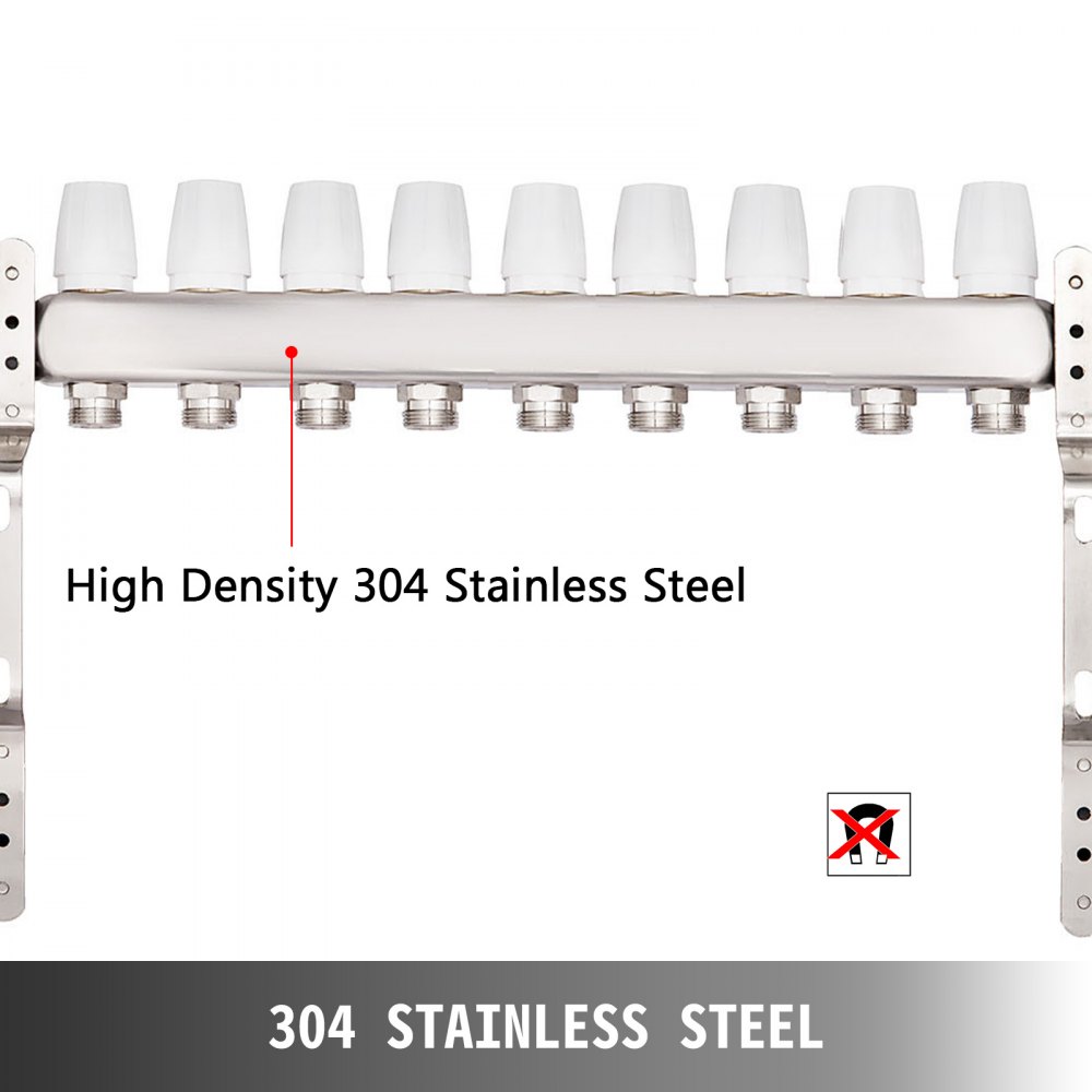 9 Loop PEX 1/2" Zestaw rozdzielacza ogrzewania podłogowego ze stali nierdzewnej