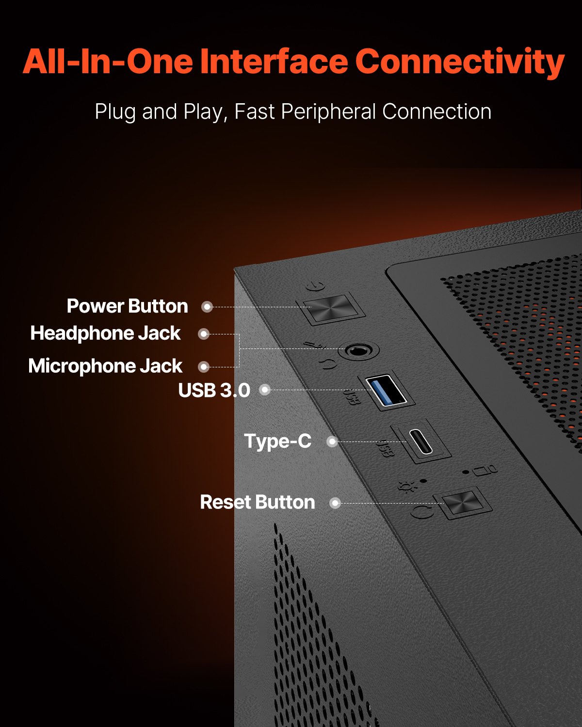 Obudowa gamingowa VEVOR PC, typu mid-tower, panel ze szkła hartowanego z wysokim przepływem powietrza, filtr przeciwkurzowy, 6 wentylatorów PWM ARGB 120 mm, zarządzanie kablami, do kart graficznych o długości do 410 mm, do ATX/M-ATX/ITX