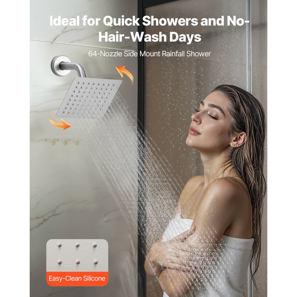 VEVOR Shower Faucet Set, 406 mm Thermostatic Ceiling Mount Rainfall Shower System with 152 mm Wall Mount Head, 6 Body Jets and Handheld Spray, Dual Rain Head Brass Valve and Trim Kit, Brushed Nickel