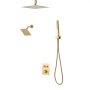 VEVOR Shower Faucet Set, 305 mm Thermostatic Ceiling Mount Rainfall Shower System with 152 mm Wall Mount Head and 2 in 1 Handheld Spray, 3-Function Dual Rain Head Brass Valve Trim Kit, Brushed Gold