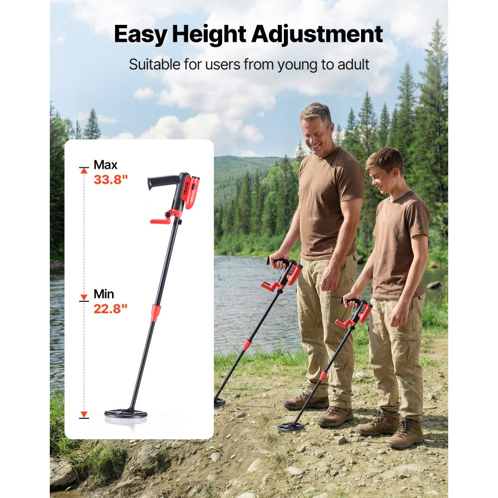 Wykrywacz metali VEVOR 152,4 mm, wykrywacz metali z wyświetlaczem LCD, wodoodporna cewka poszukiwawcza IP68, regulowany zakres wyszukiwania od ok. 57 do 85 cm, wysoce precyzyjny wykrywacz złota, idealny do poszukiwania złota