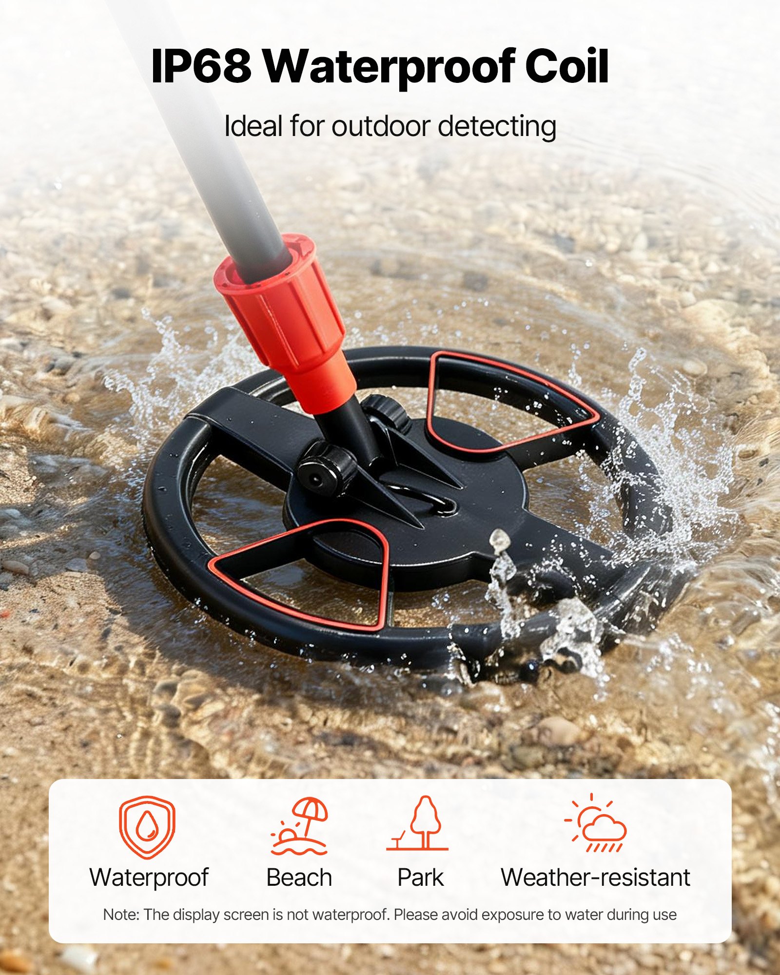 Wykrywacz metali VEVOR 152,4 mm, wykrywacz metali z wyświetlaczem LCD, wodoodporna cewka poszukiwawcza IP68, regulowany zakres wyszukiwania od ok. 57 do 85 cm, wysoce precyzyjny wykrywacz złota, idealny do poszukiwania złota