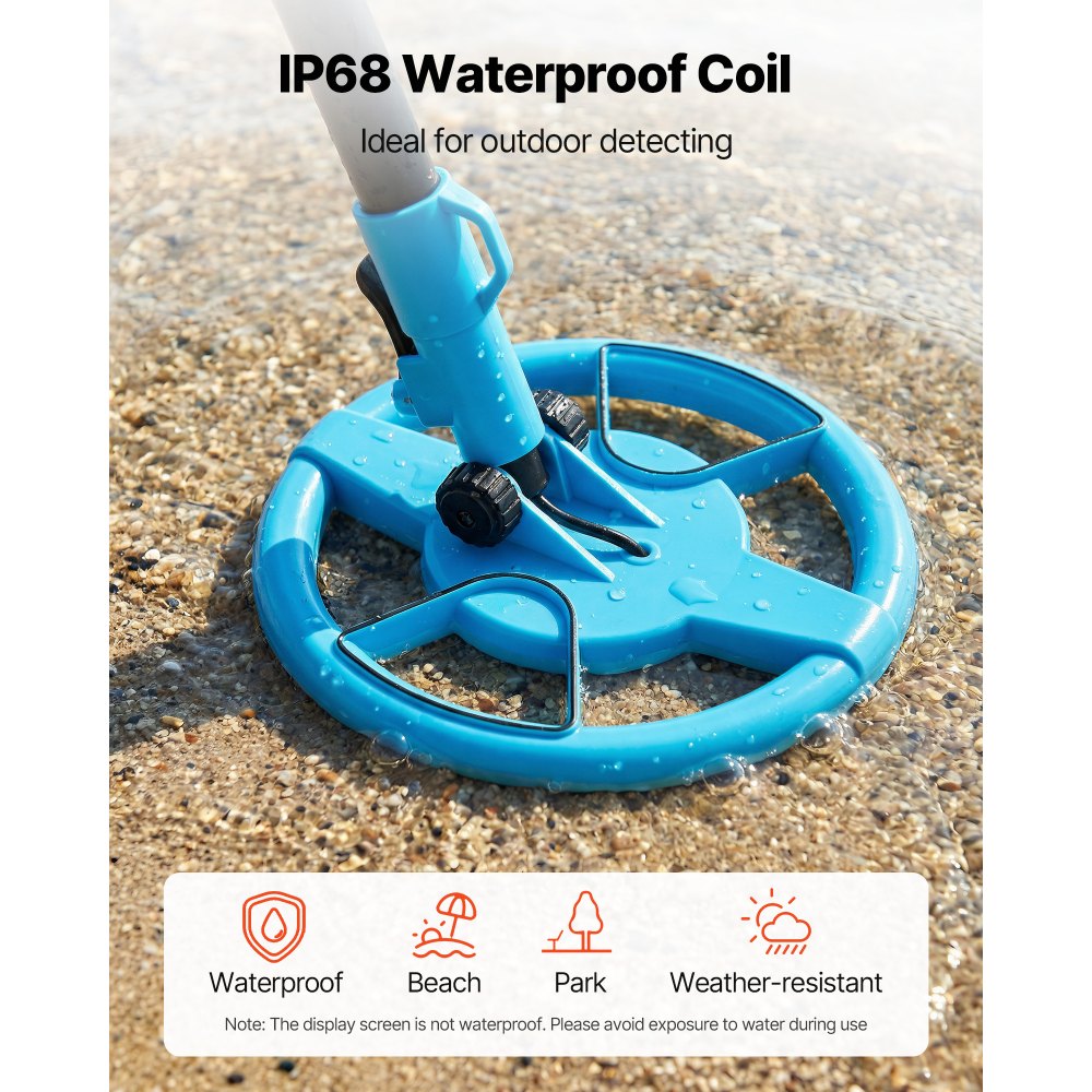 VEVOR Metal Detector, 101.6 mm, Lightweight Metal Detector with LCD Display, 152.4 mm IP68 Waterproof Search Coil, Adjustable 650-930 mm Gold Detector, Easy to Use, for Detecting Gold Exploration