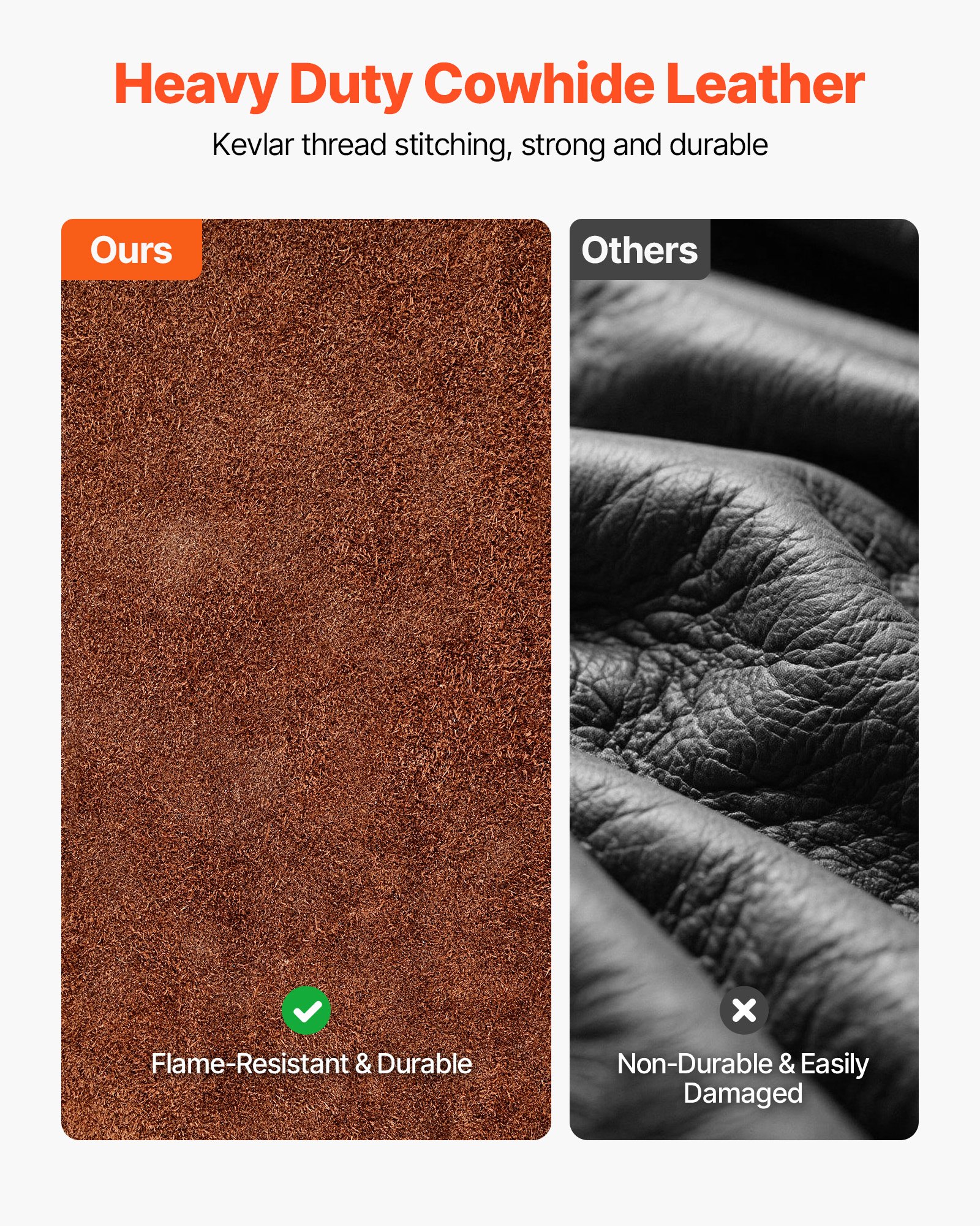 Peleryna spawalnicza VEVOR, 320x635x673 mm, trudnopalna peleryna ochronna ze skóry bydlęcej, odzież odporna na ciepło do spawania, kowalstwa, obróbki drewna, ogrodnictwa, rozmiar XXL