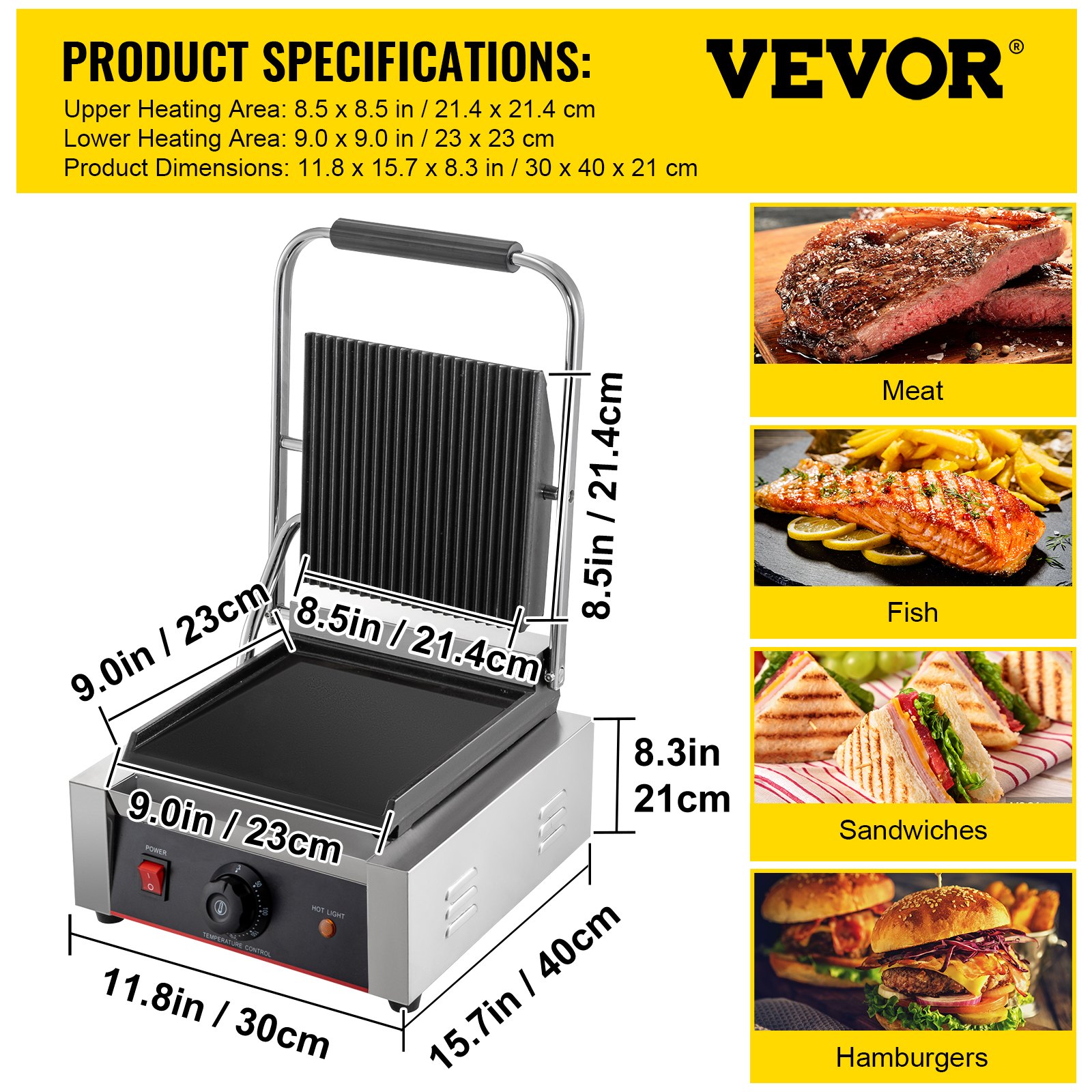 1800 W grill kontaktowy gastro toster panini panino grill z przekąskami odlewane płyty grillowe ryflowane
