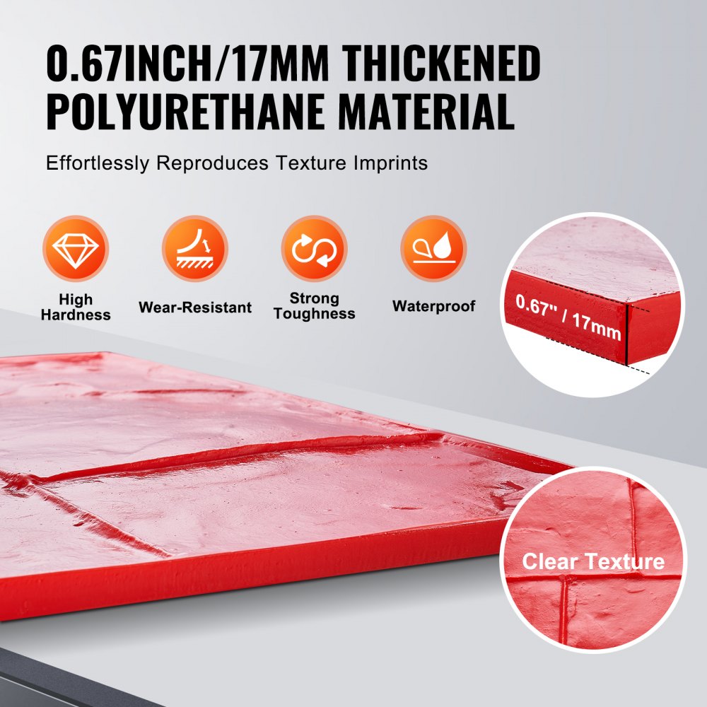 Mata do stempli betonowych VEVOR, 24 x 24 cale, faktura betonu, stempel poliuretanowy, mata o fakturze płytek kamiennych, odcisk podłogi łupkowej, stempel bezszwowy, formy betonowe do dekoracji zewnętrznych, czerwony