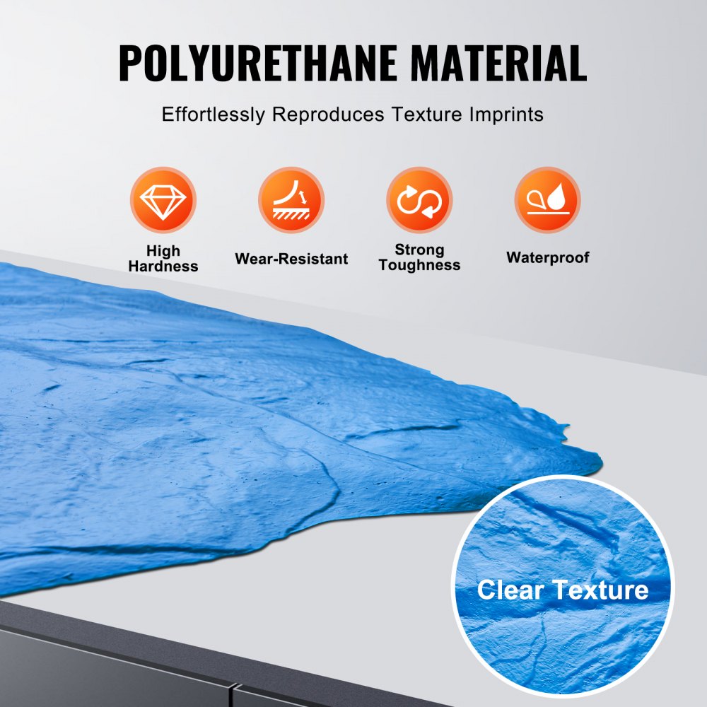 Mata do stempli betonowych VEVOR, 18 x 18 cali, faktura betonu, stempel poliuretanowy, mata do stempli kamiennych, odcisk podłogi łupkowej, stempel bezszwowy, formy betonowe do dekoracji zewnętrznych, niebieski