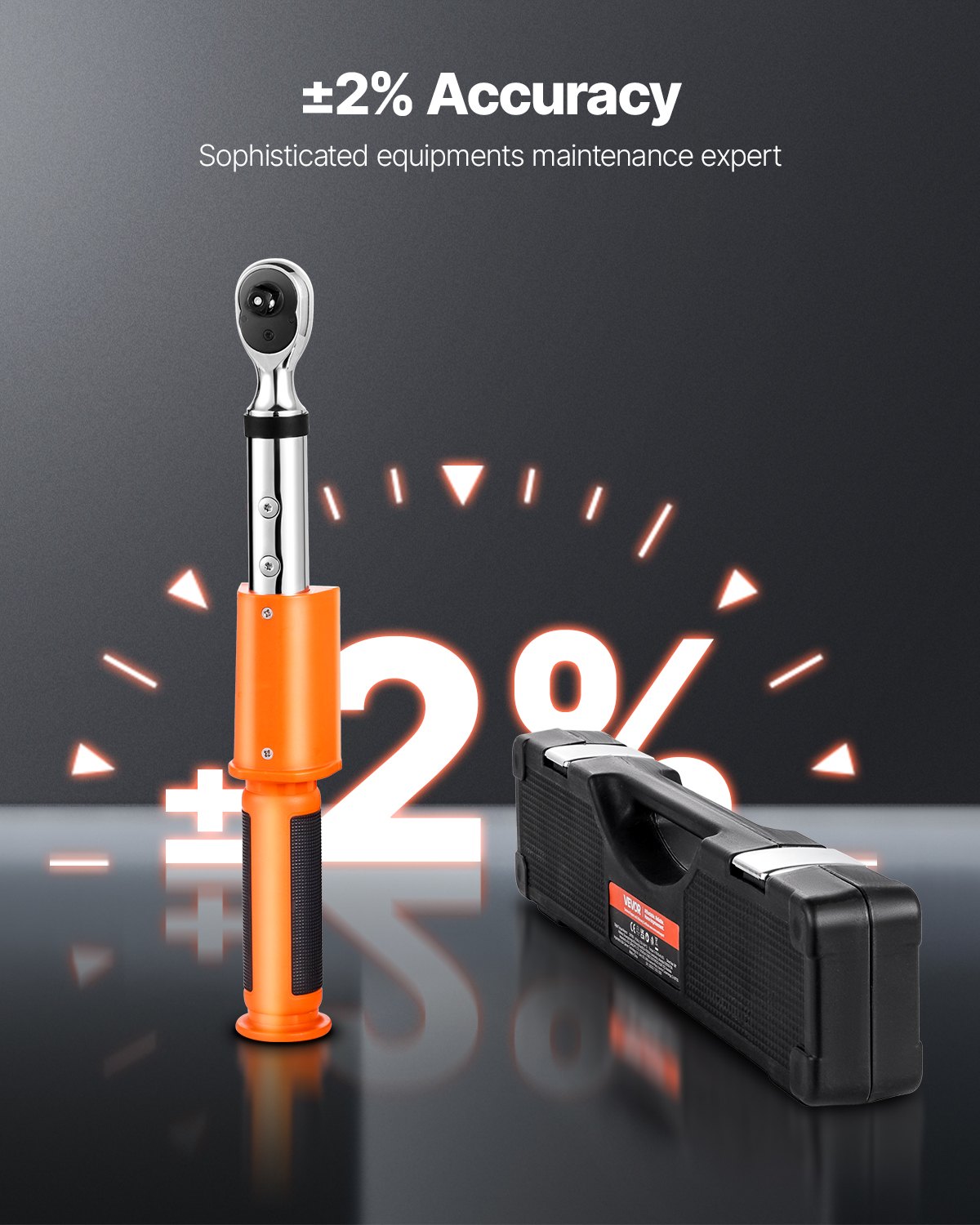 Zestaw kluczy dynamometrycznych VEVOR z napędem 3/8 cala (0-135 Nm) 72 zęby ±2% precyzyjny klucz elektroniczny z wstępnie ustawioną wartością i powiadomieniem LED do naprawy samochodów