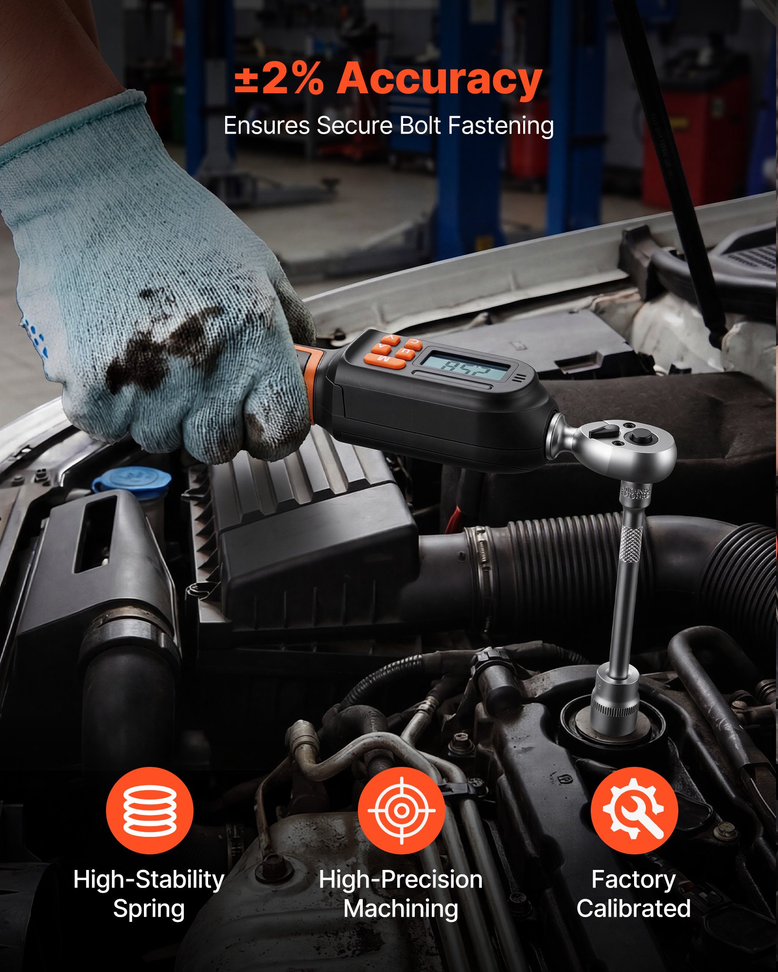 Zestaw 42 kluczy dynamometrycznych VEVOR Digital Torque Wrench 1/4", 4 sztuki, dokładność ±2%, ekran LCD z brzęczykiem i wskaźnikiem LED, nasadki, bity, przedłużki i adaptery do napraw samochodowych