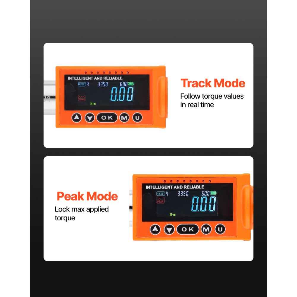 Zestaw kluczy dynamometrycznych VEVOR z napędem 1/2 3/8 cala, 72 zęby, precyzja ±2%, elektroniczny klucz dynamometryczny z wstępnie ustawioną wartością, brzęczykiem i powiadomieniem LED. Naprawa samochodów