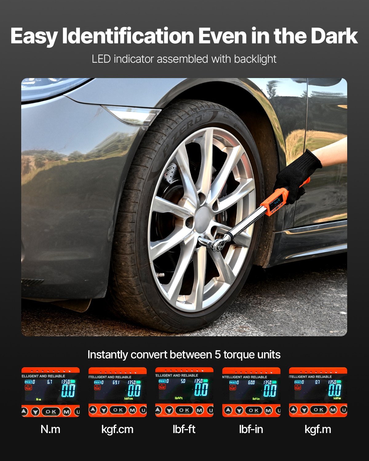 Zestaw kluczy dynamometrycznych VEVOR z napędem 1/2 3/8 cala, 72 zęby, precyzja ±2%, elektroniczny klucz dynamometryczny z wstępnie ustawioną wartością, brzęczykiem i powiadomieniem LED. Naprawa samochodów