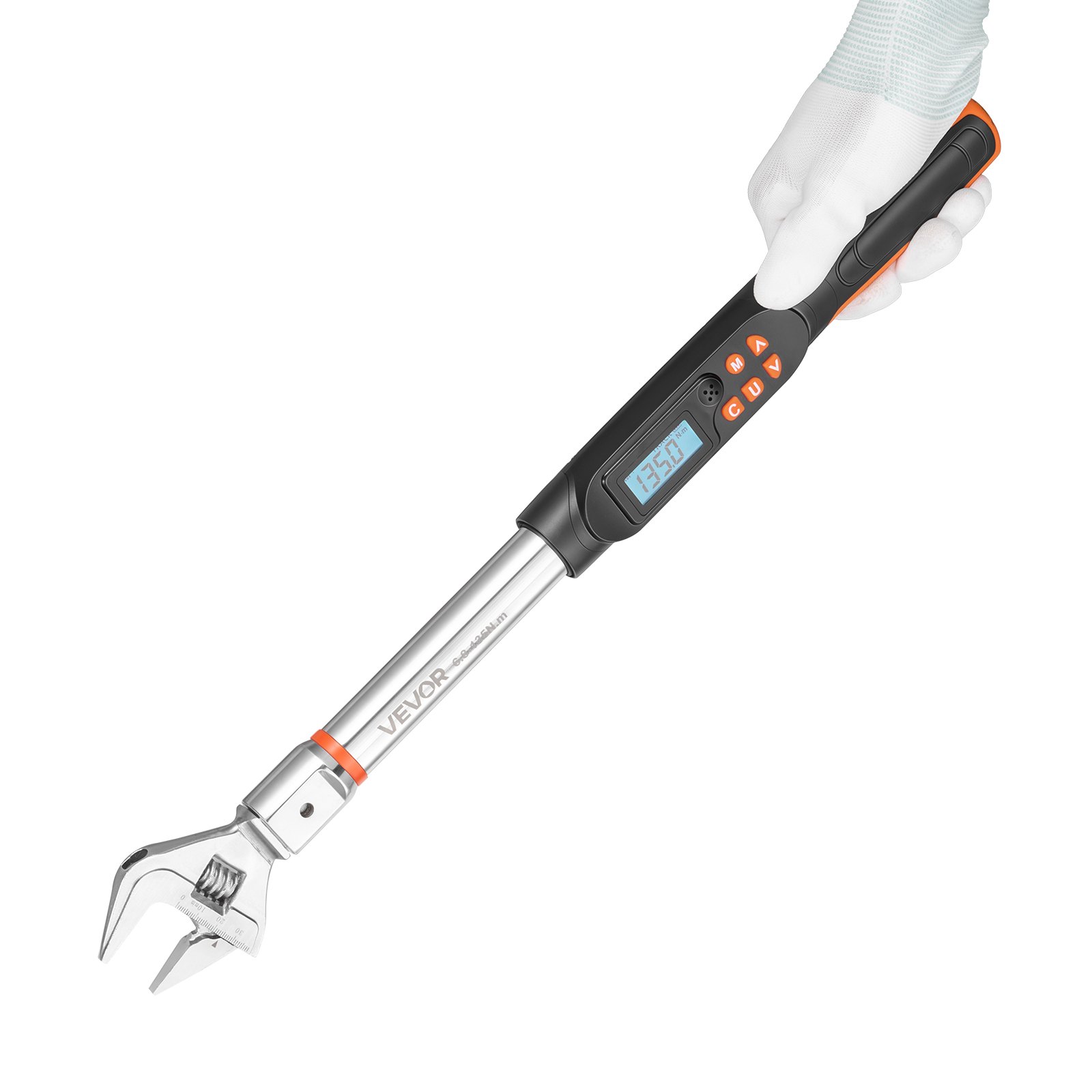 Klucz dynamometryczny cyfrowy VEVOR 0–38 mm, regulowany rozstaw szczęk, 4 wyświetlacze, dokładność ±2%, wyświetlacz LCD z sygnałem dźwiękowym i wskaźnikiem LED do napraw rur i samochodów