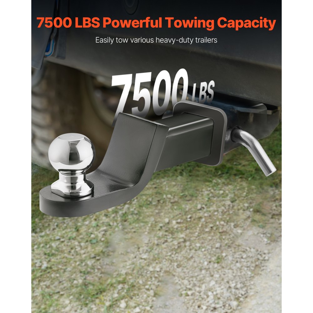 Zaczep holowniczy VEVOR, pasuje do odbiornika 50 mm, mocowanie głowicy kulowej z kulą 50 mm i sworzniem, zaczep głowicy kulowej o nośności 3400 kg, spadek 50 mm, do samochodów ciężarowych o dużej ładowności ze stali węglowej, kolor czarny