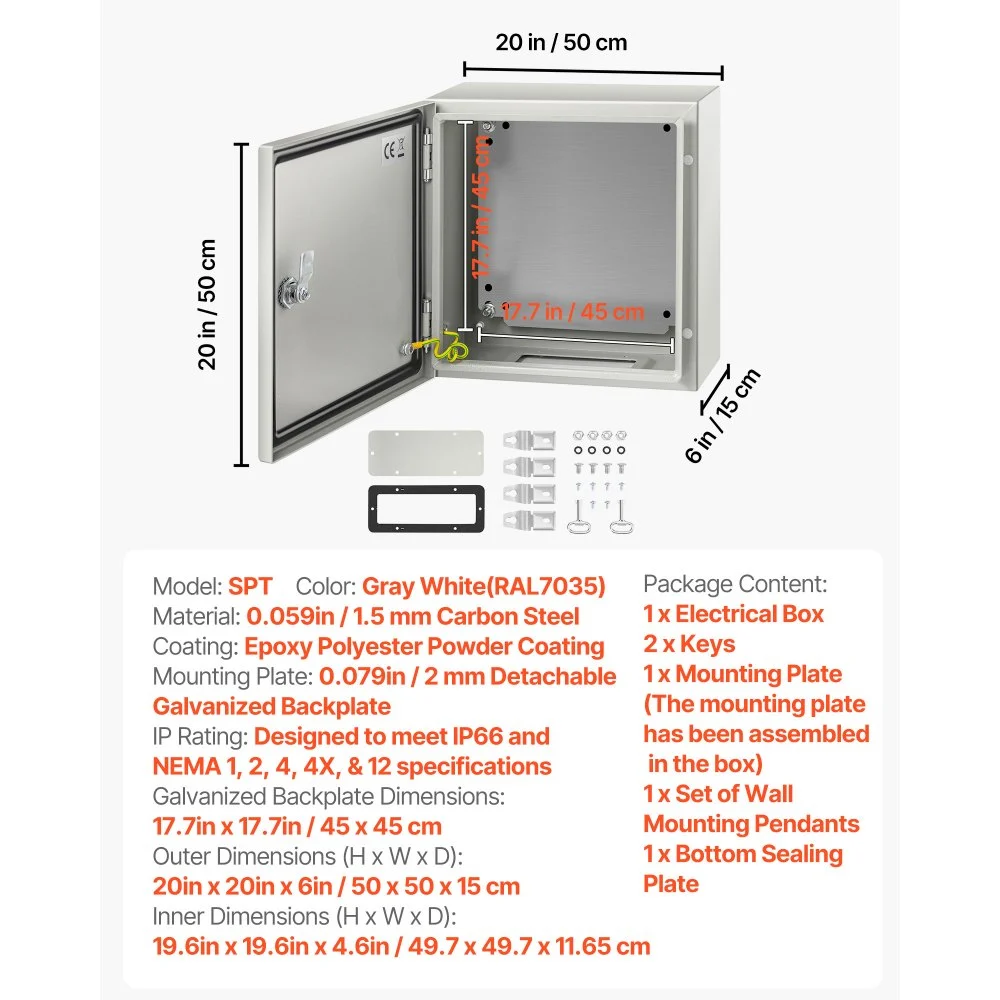 VEVOR Obudowa elektryczna ze stali 50x50x15 cm ze stali węglowej IP65