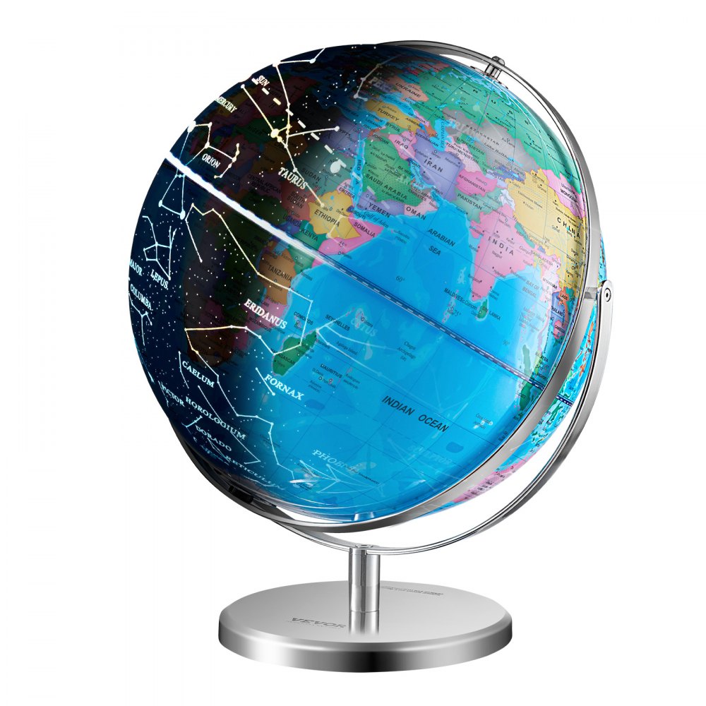 Podświetlany globus VEVOR 330,2 mm edukacyjny globus świata z solidną, ciężką metalową podstawą i lampką nocną LED z konstelacją Drukowana mapa HD Obracana do nauki w klasie dla dzieci