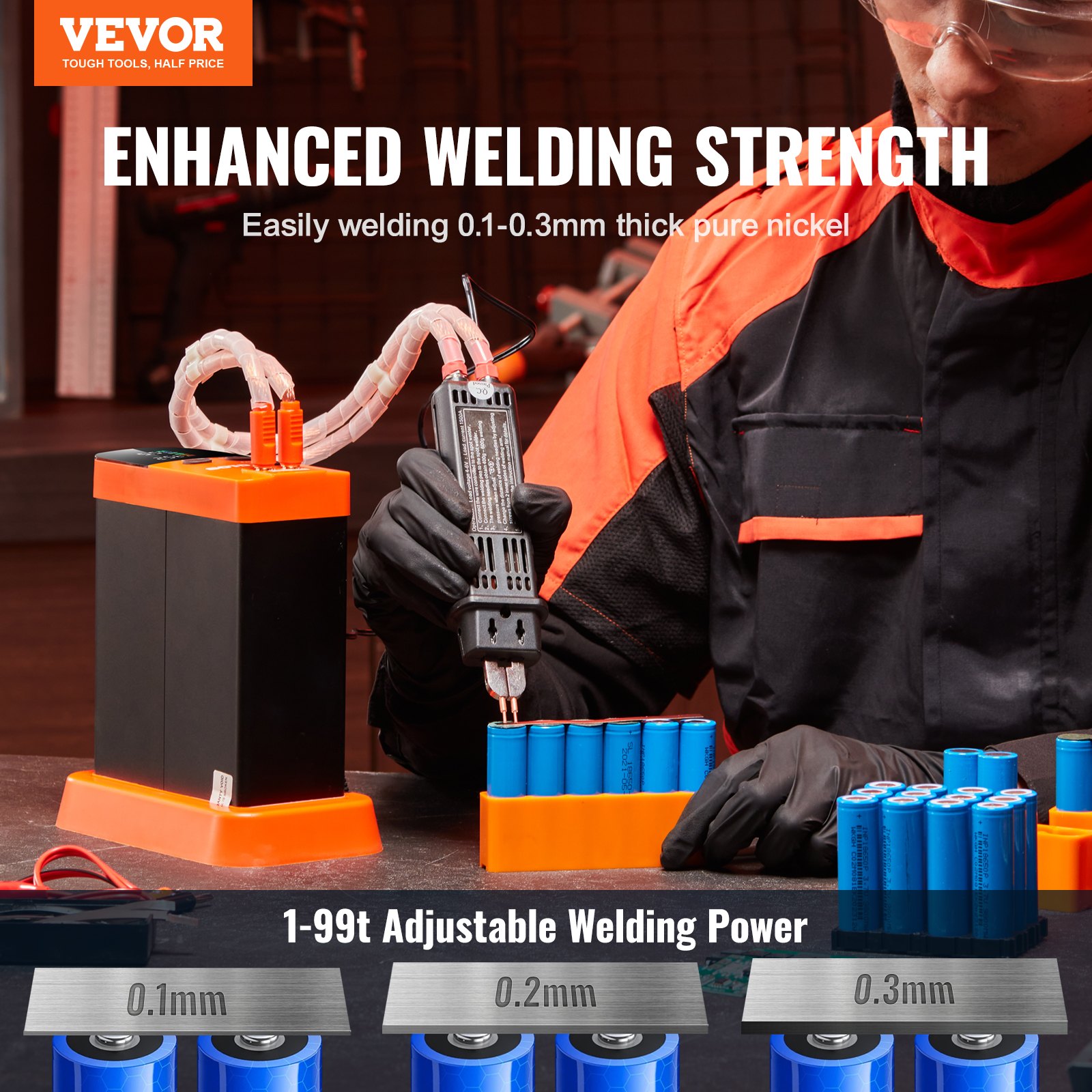 VEVOR Bezprzewodowa spawarka punktowa, impulsowa spawarka punktowa z kondensatorem magazynującym energię o mocy 14,5 kW z piórem spawalniczym 73B, wytrzymała spawarka punktowa 801D i 2 tryby spawania dla czystego niklu o grubości 0,1–0,3 mm