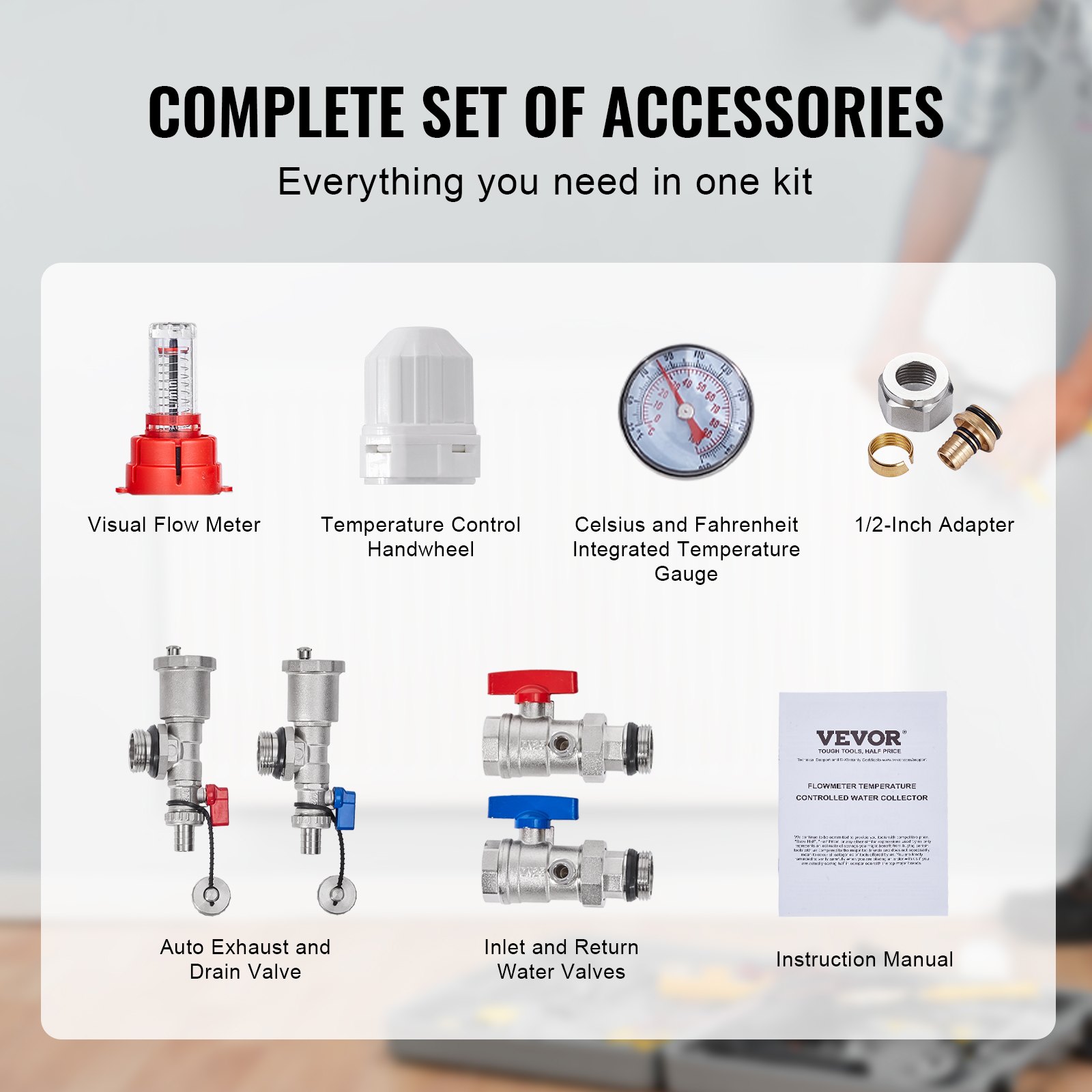 VEVOR 6-odgałęzieniowy rozdzielacz ciepła, rozdzielacz rurowy PEX 1/2 cala, rozdzielacz PEX ze stali nierdzewnej do wodnego ogrzewania podłogowego, zestaw rozdzielaczy PEX do dystrybucji ciepła z dołączonymi adapterami 1/2 cala