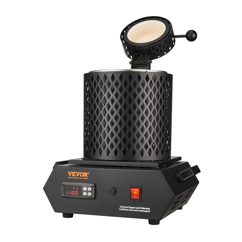 Piec do topienia złota VEVOR 1350 W, maks. temperatura 1150 ℃, cyfrowy elektryczny piec do topienia, 1 kg / 3 kg, ceramiczny tygiel z szczypcami i rękawicami, do obróbki złota, srebra, miedzi, aluminium, czerwony