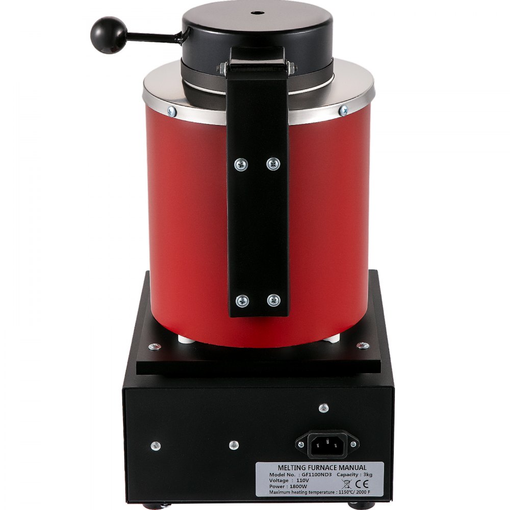 Piec do topienia złota VEVOR 1350 W, maks. temperatura 1150 ℃, cyfrowy elektryczny piec do topienia, 3 kg ceramiczny tygiel z matrycą i rękawicami, do obróbki złota, srebra, miedzi, aluminium i innych metali.