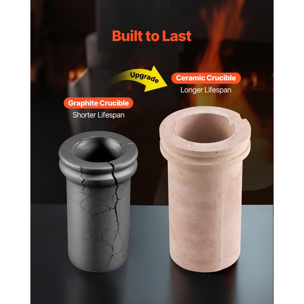 Cyfrowy piec do topienia złota VEVOR z 5 kg ceramicznym tyglem, elektryczny piec do topienia 1500 W maks. 1150 ℃, zestaw pieców do topienia metali do wyrobu biżuterii, sztabek metalowych, elementów metalowych, czarny