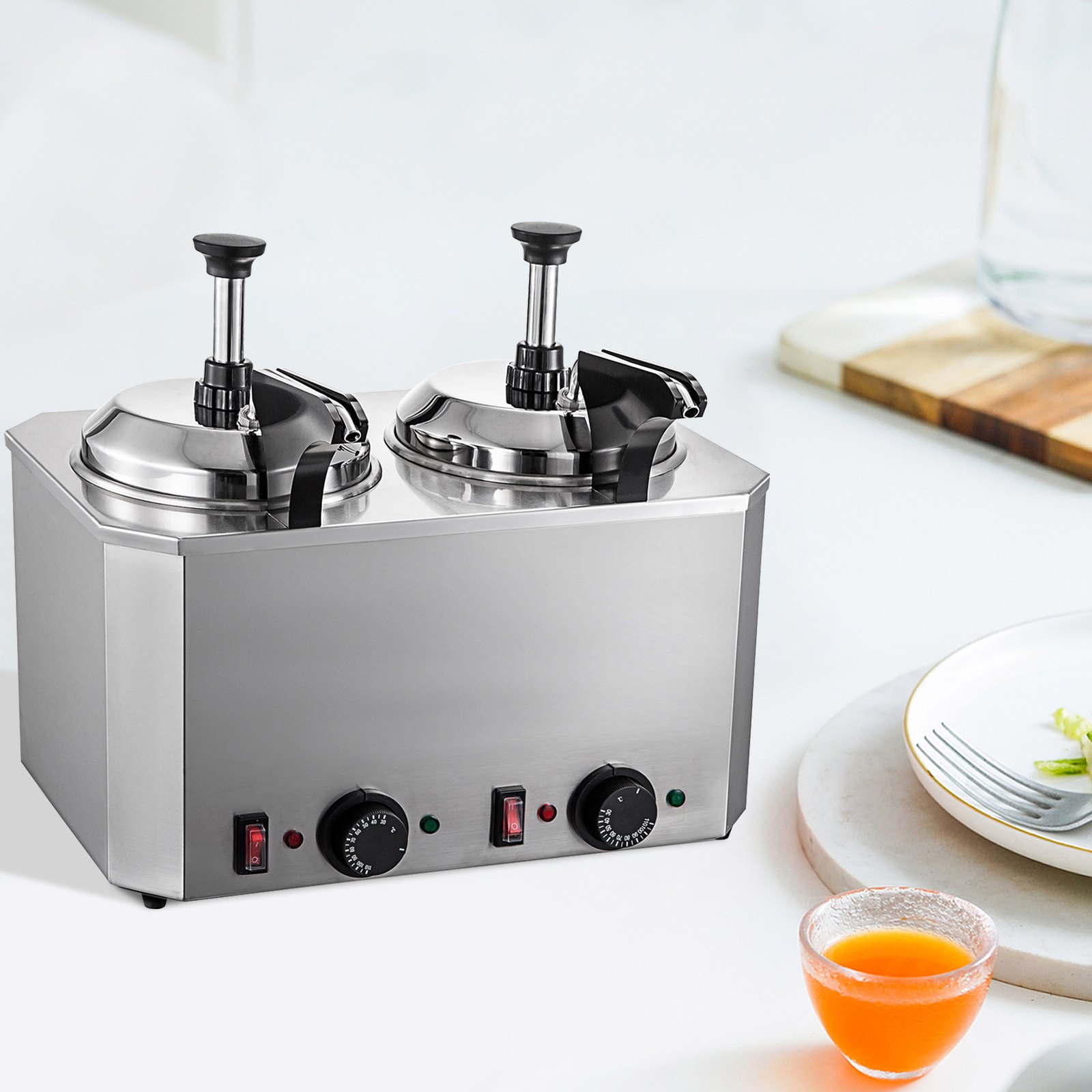 VEVOR Elektryczny podgrzewacz do czekolady, sera i nachosów do restauracji itp. z 2 pompkami