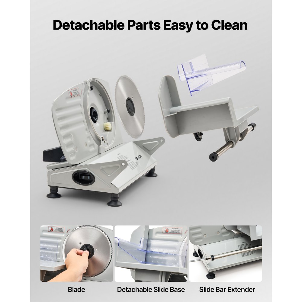 VEVOR Uniwersalna krajalnica do mięsa Elektryczna krajalnica 150 W z ostrzem 17 cm, krajalnica do mięsa z regulowaną grubością 0–15 mm, do mrożonego mięsa, szynki, steków najwyższej jakości