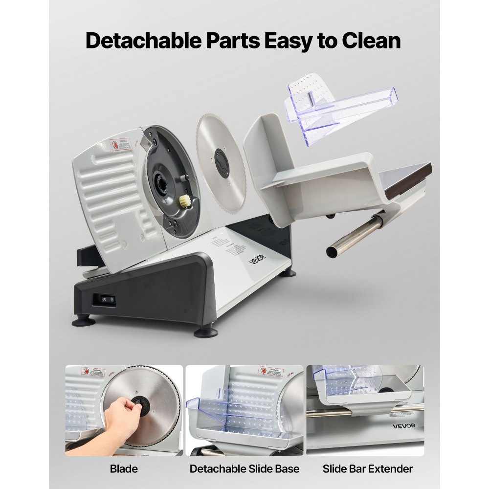 VEVOR Uniwersalna krajalnica do mięsa Elektryczna krajalnica 200 W z ostrzem 19 cm, krajalnica do mięsa z regulowaną grubością 0–15 mm, do mrożonego mięsa, szynki, steków najwyższej jakości