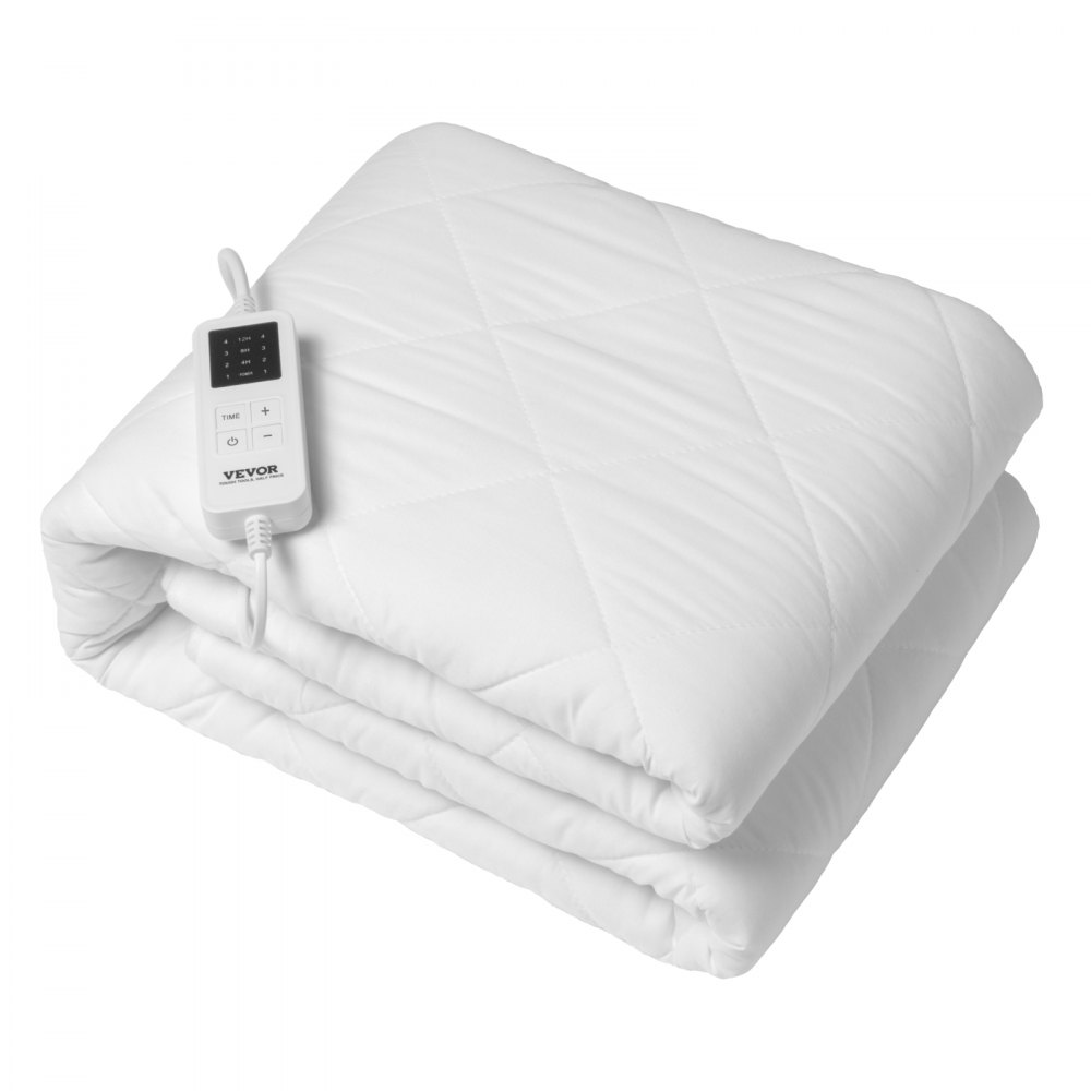 Podgrzewany materac nawierzchniowy VEVOR, 150 x 80 cm, podgrzewacz do łóżka z 4 ustawieniami temperatury, 12-godzinny timer, automatyczne wyłączanie po 8 godzinach, elastyczne kieszenie dookoła, szczotkowane nakładki na materac